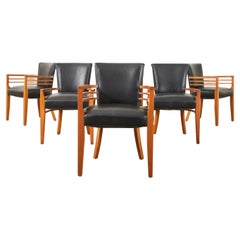Set aus sechs Knoll-Esszimmerstühlen aus Leder im Art-déco-Stil