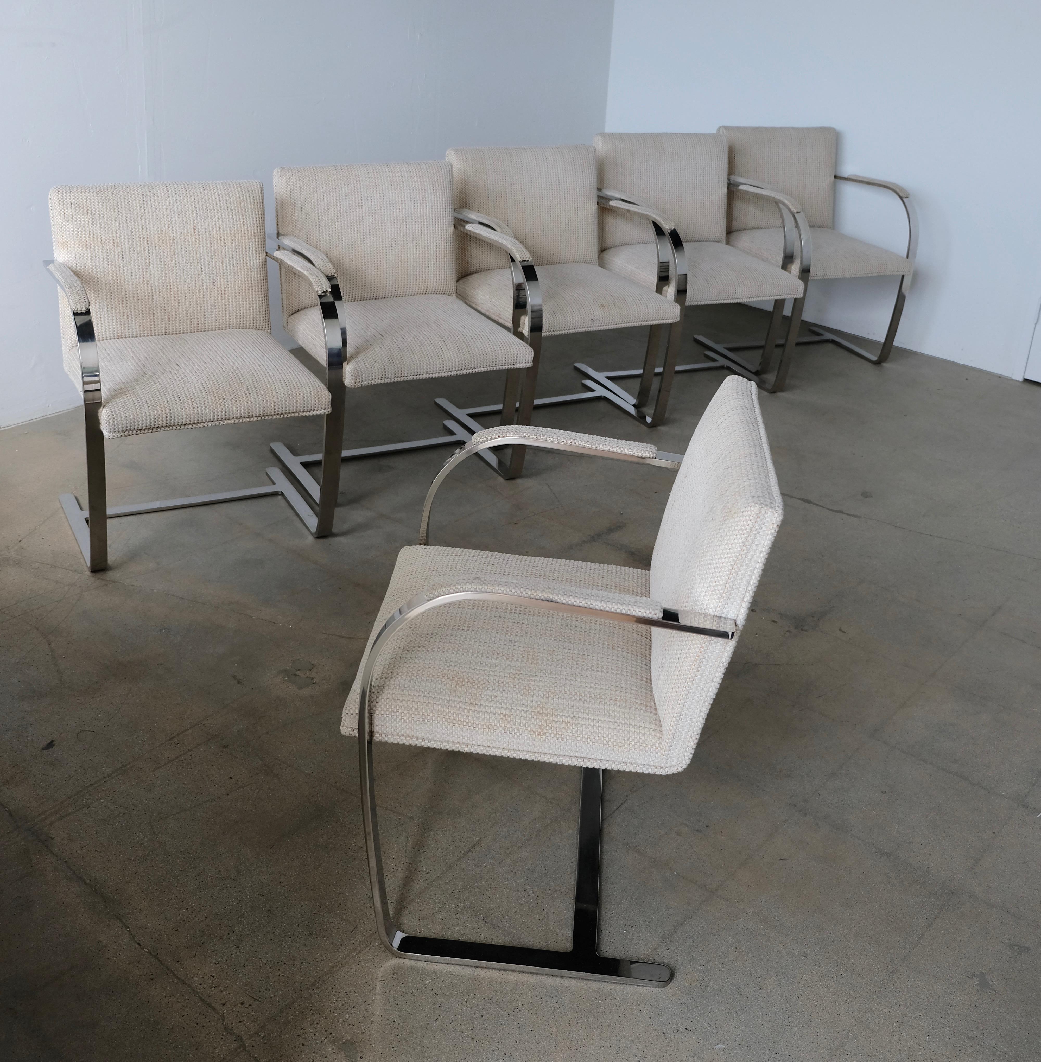 Mid-Century Modern Set of Six Knoll Brno Flat Bar Dining Chairs Mies Van Der Rohe
