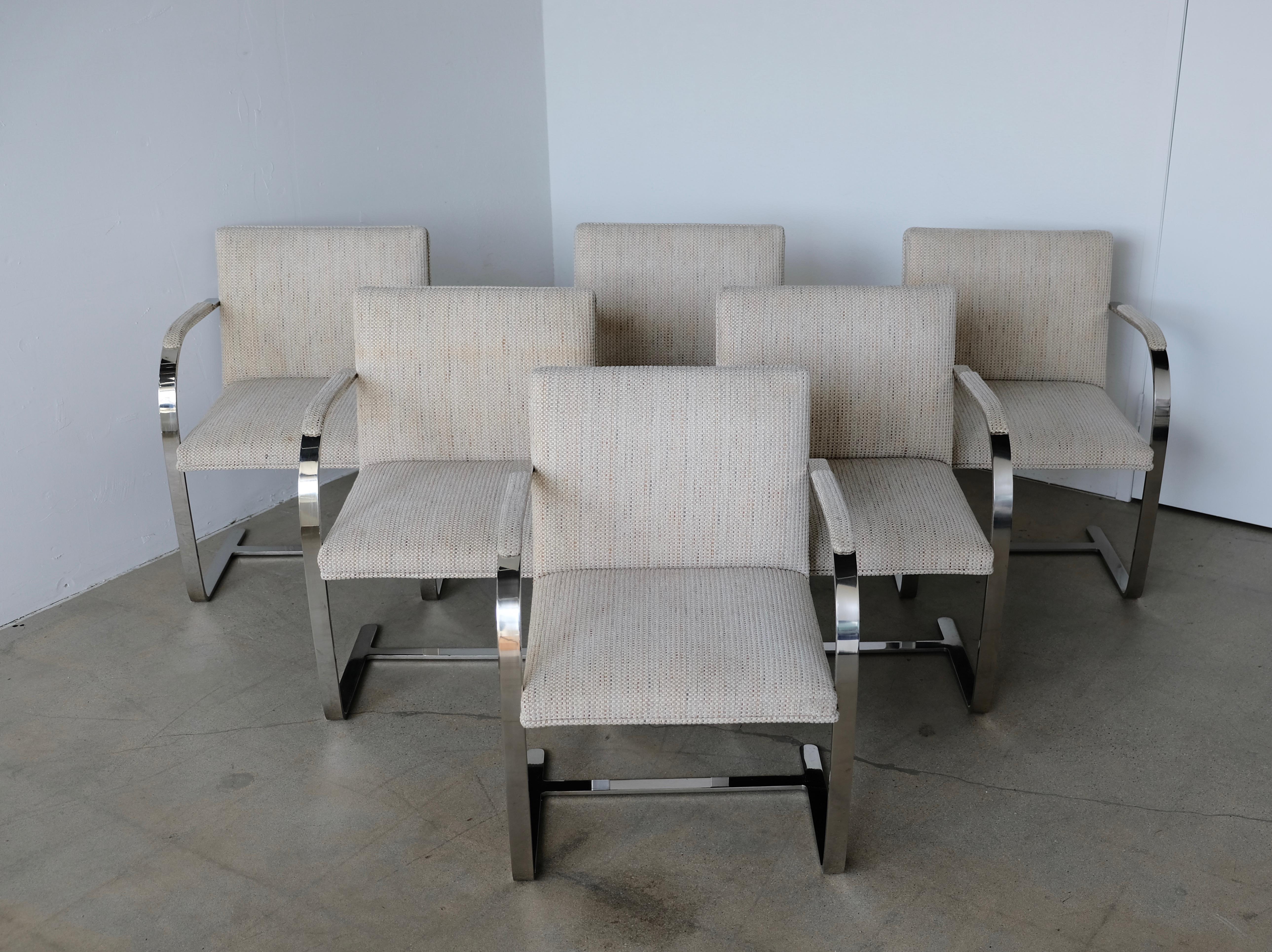 Set of Six Knoll Brno Flat Bar Dining Chairs Mies Van Der Rohe In Good Condition In Palm Springs, CA