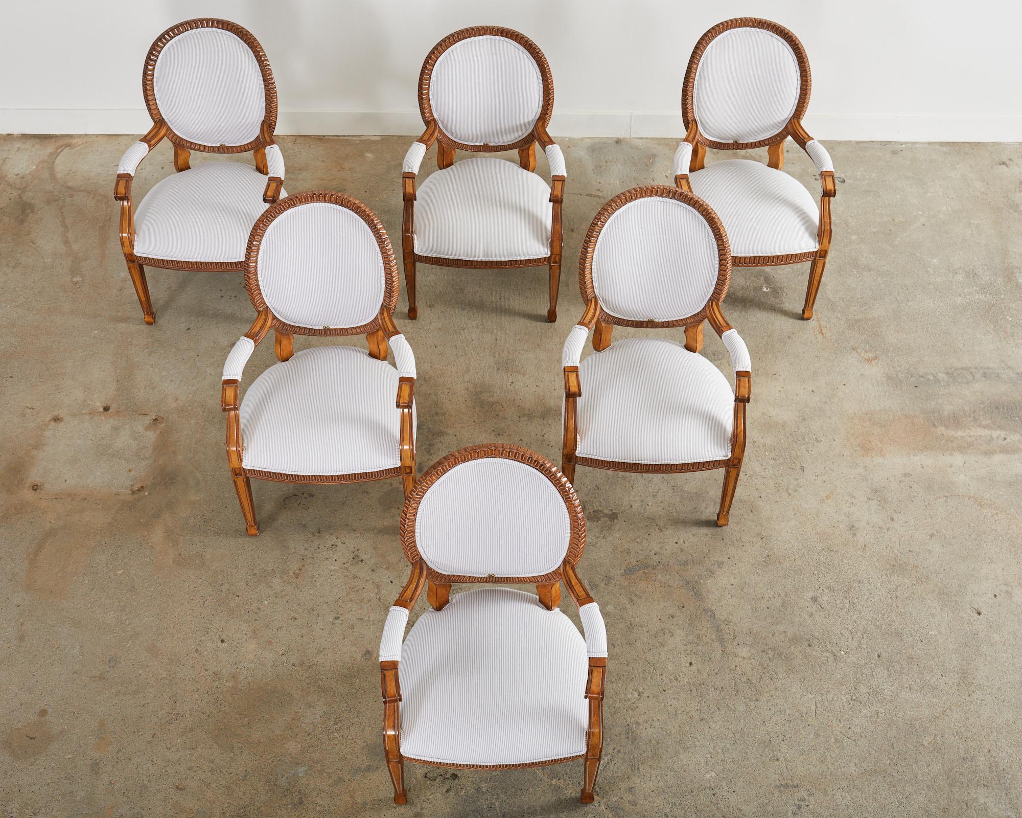 American Set of Six Kreiss Peninsula Carved Dining Armchairs