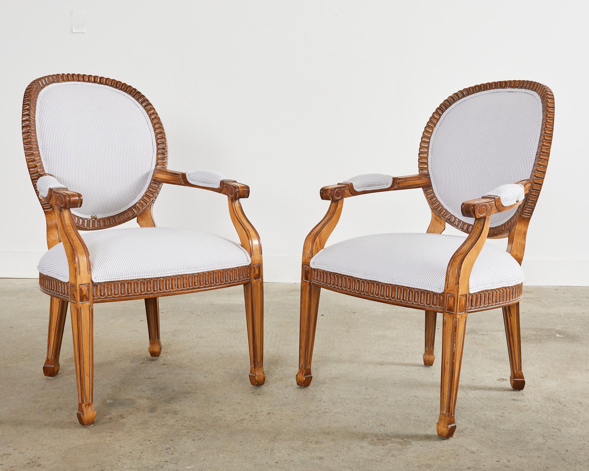 Contemporary Set of Six Kreiss Peninsula Carved Dining Armchairs