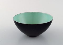 Set of Six Krenit Bowls by Herbert Krenchel, Black Metal and Mint Green Enamel