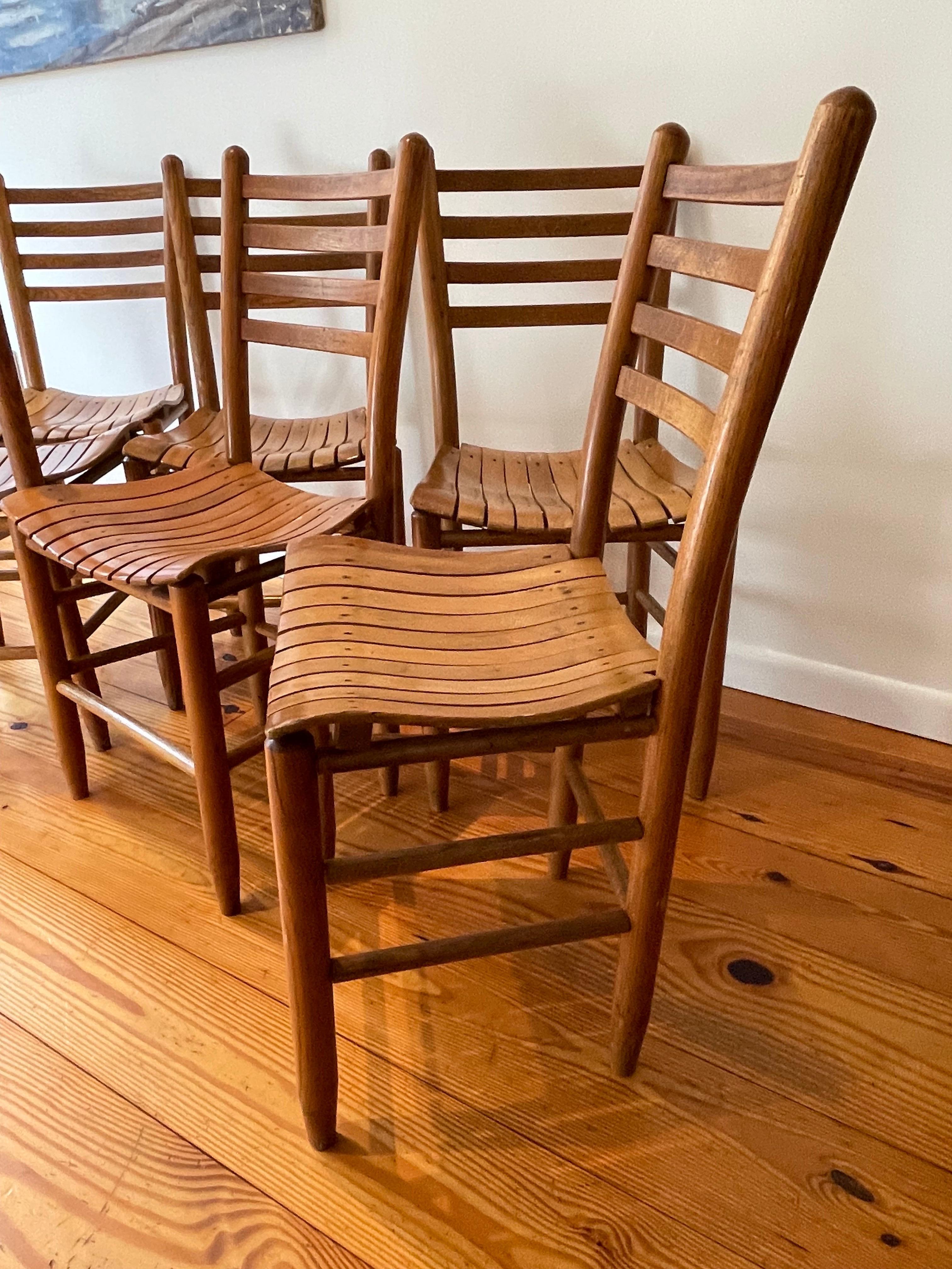 Set of Six Ladder Back Oak Country Dining Chairs, Bentwood Seats, North Carolina 3