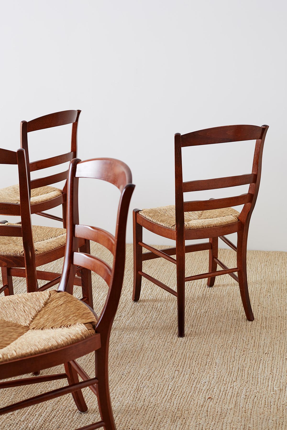 Set of Six Ladder-Back Rush Seat Dining Chairs 4