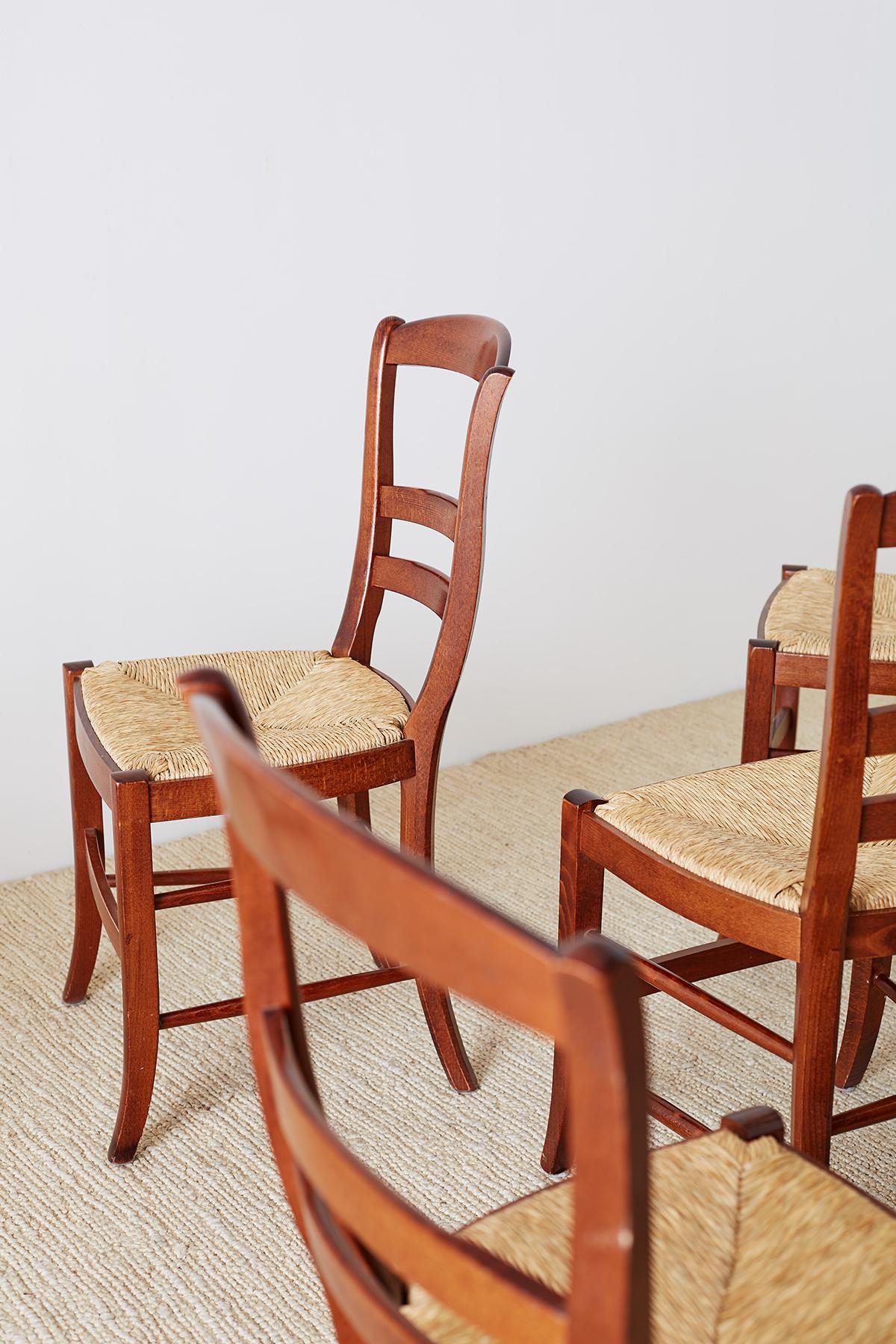 Set of Six Ladder-Back Rush Seat Dining Chairs 6