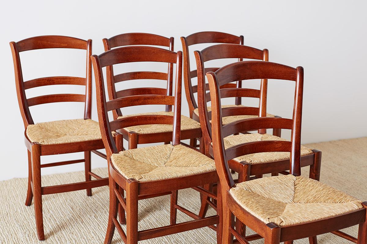 Hand-Crafted Set of Six Ladder-Back Rush Seat Dining Chairs