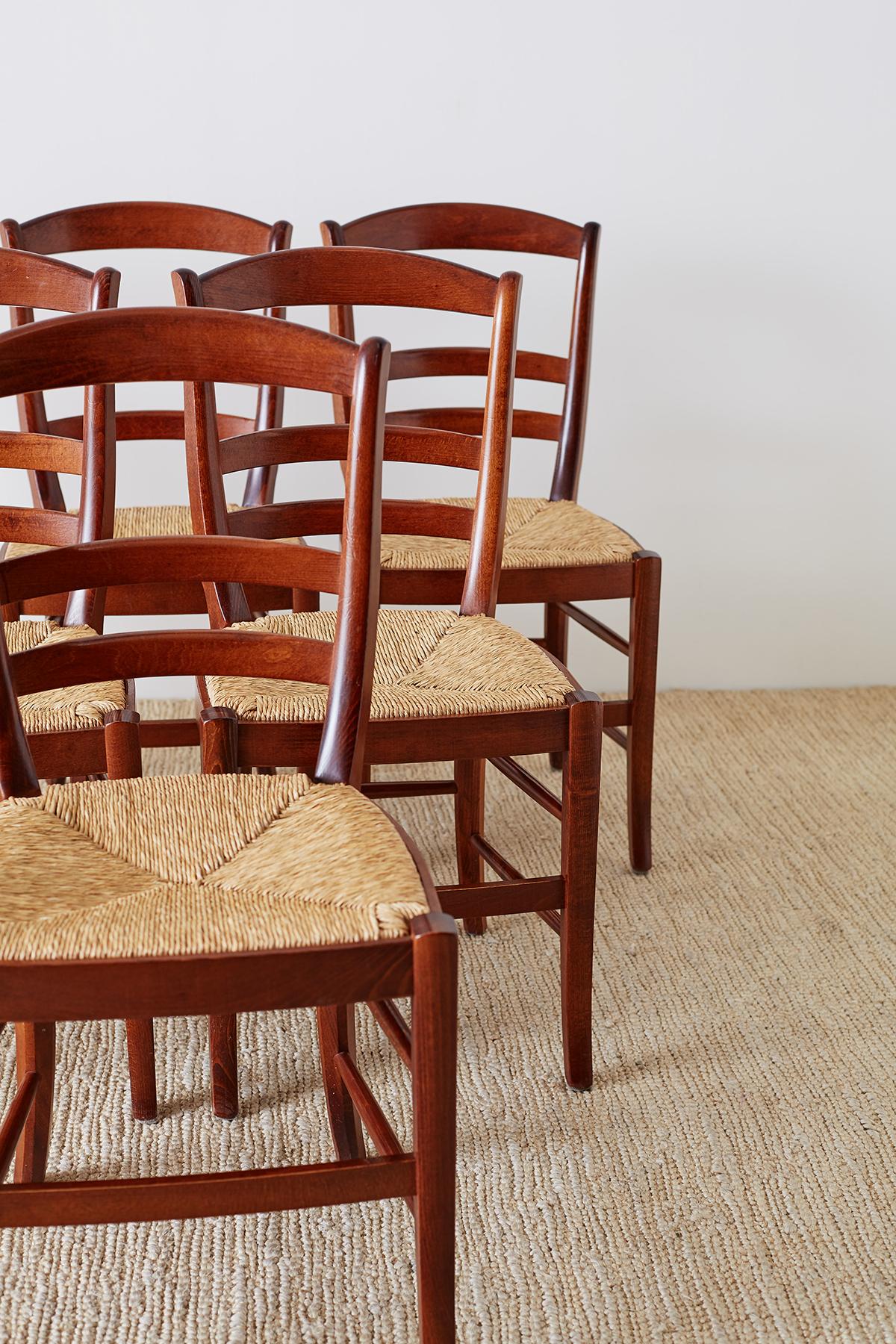 Set of Six Ladder-Back Rush Seat Dining Chairs In Good Condition In Rio Vista, CA