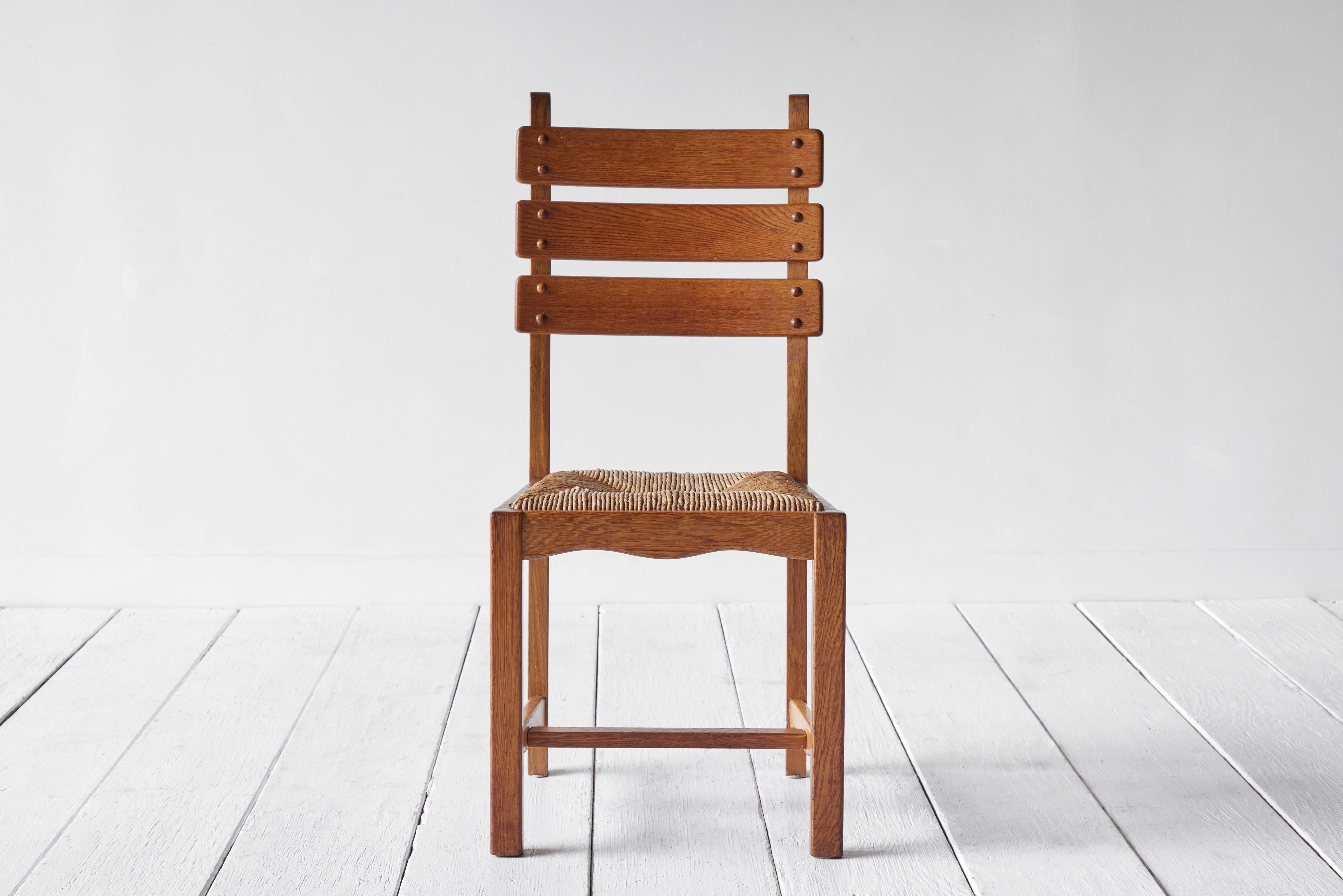 Mid-20th Century Set of Six Ladderback Rush Chairs 