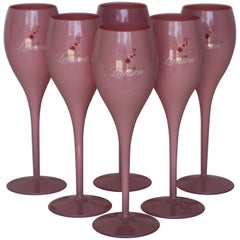 Set of Six Lansen Pink Glass Champagne Flutes
