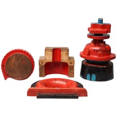 Juego de seis grandes moldes holandeses de madera para fundición de maquinaria industrial del siglo XX