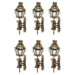 Set of Six Large Antique Cast Iron Wall Lanterns from France, Circa 1900