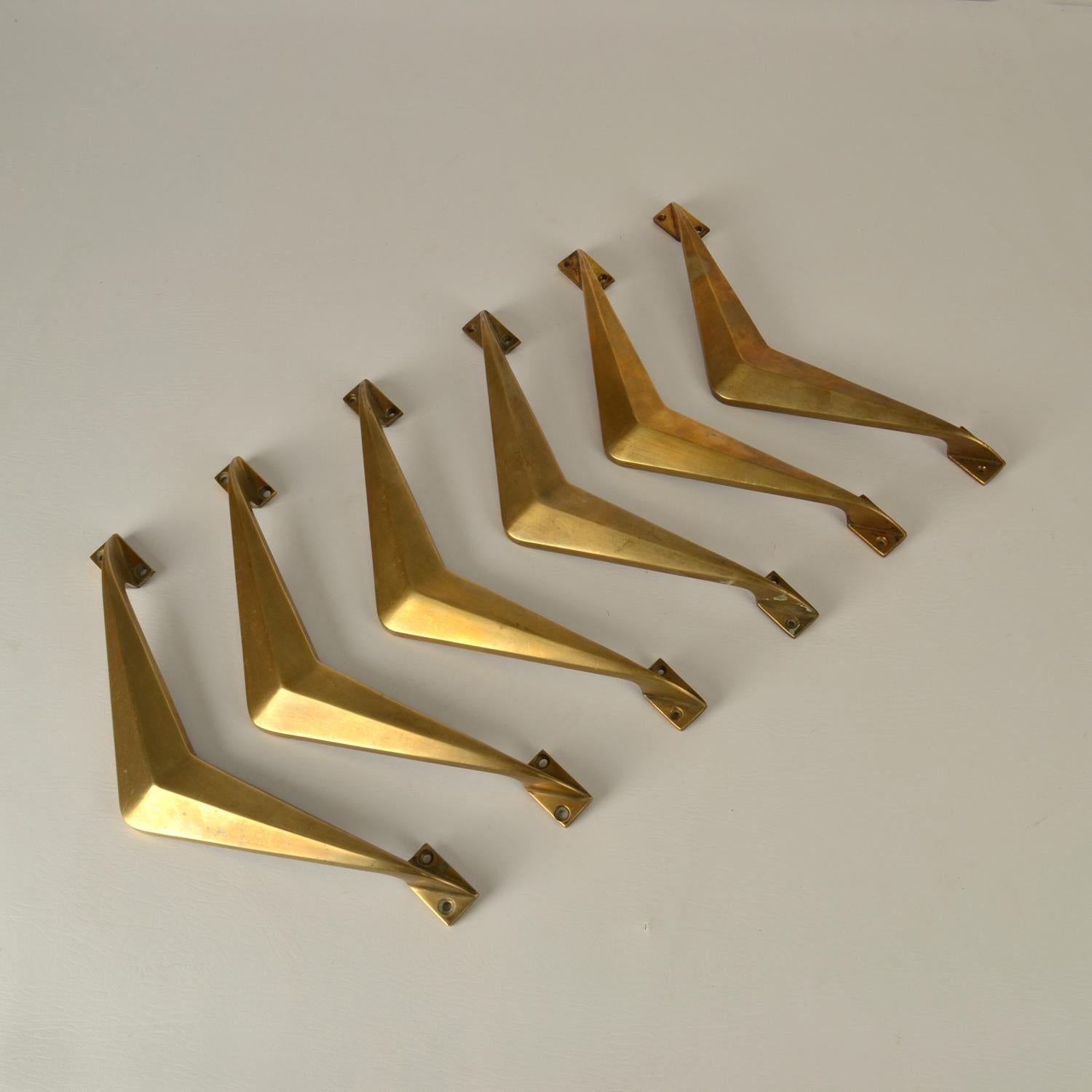 Juego de seis grandes tiradores arquitectónicos de bronce de los años 50 5