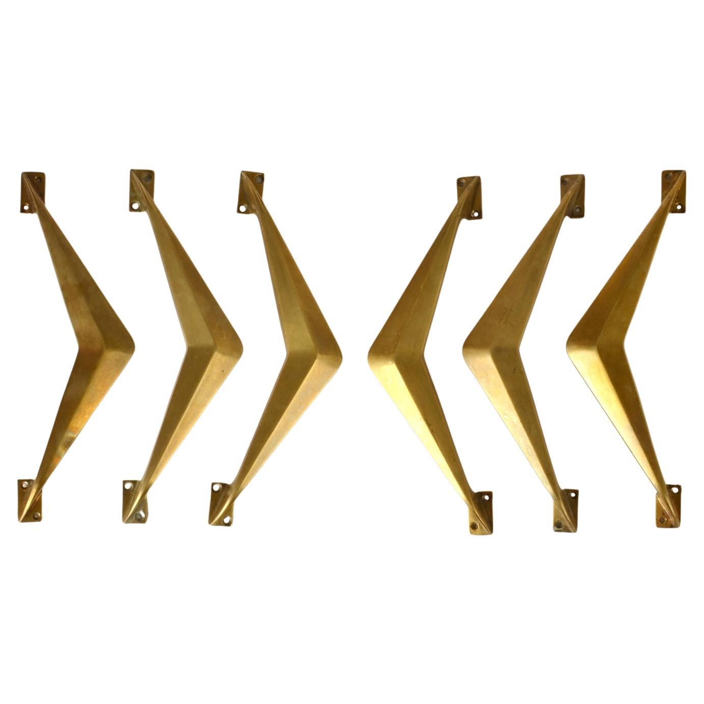 Juego de seis grandes tiradores arquitectónicos de bronce de los años 50