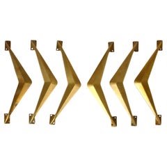 Set of Six Large Architectural Push and Pull Door Handles in Bronze 1950's