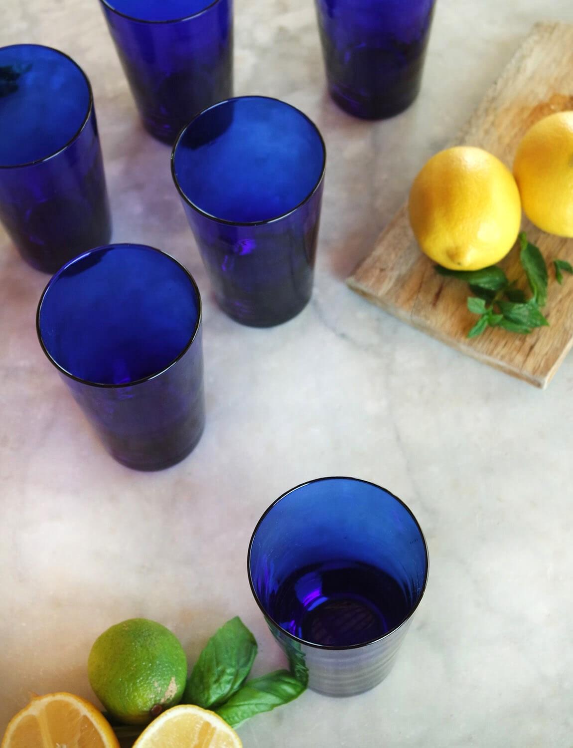 Set di sei grandi bicchieri da acqua blu di Empoli del 1950 In condizioni buone a Florence, Tuscany
