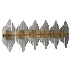 Set of Six Large Glass and Gilt Brass Wall Sconces by Honsel, Germany, 1980s