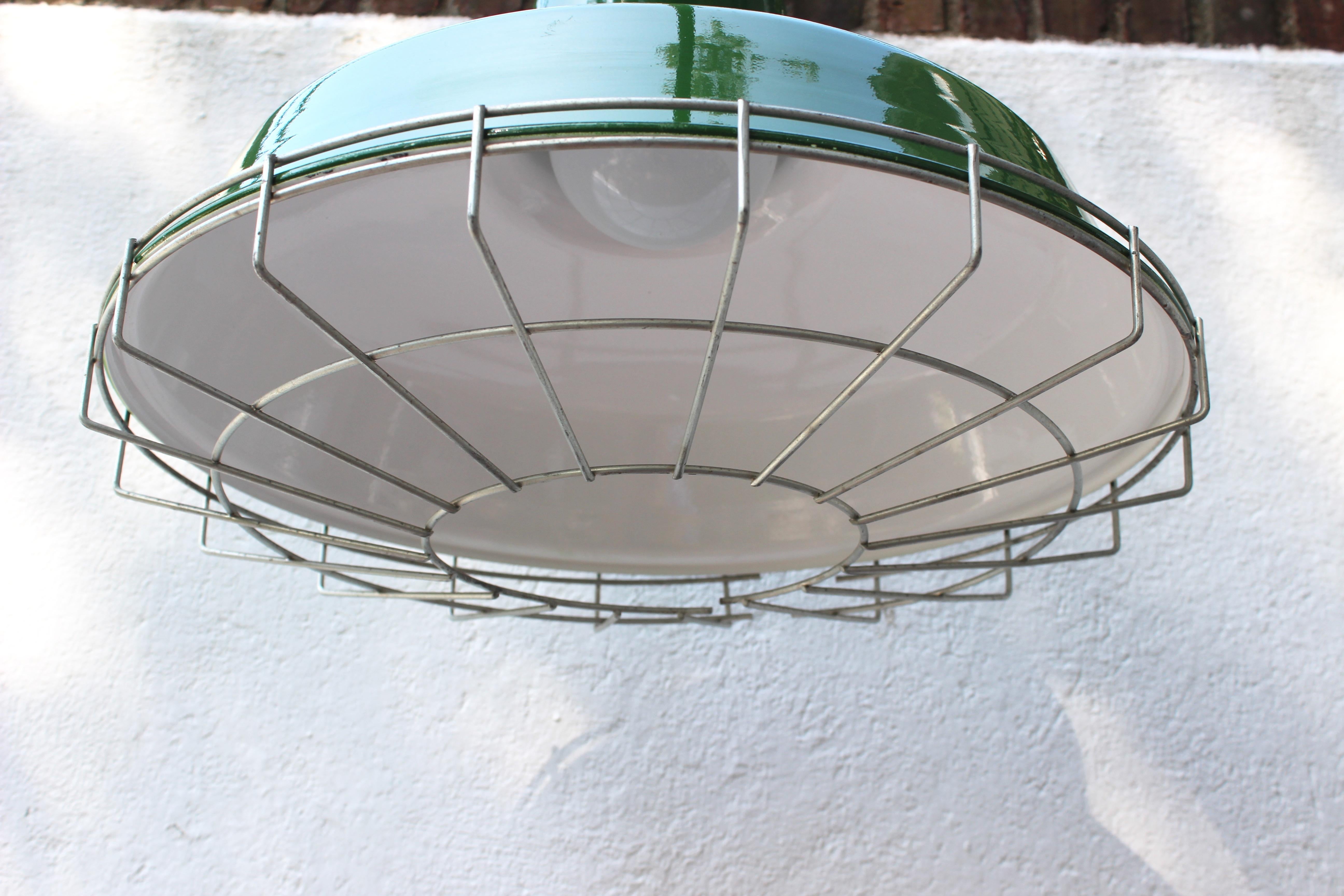 Set of Six Large Green Metal Barn Light Fixtures 1