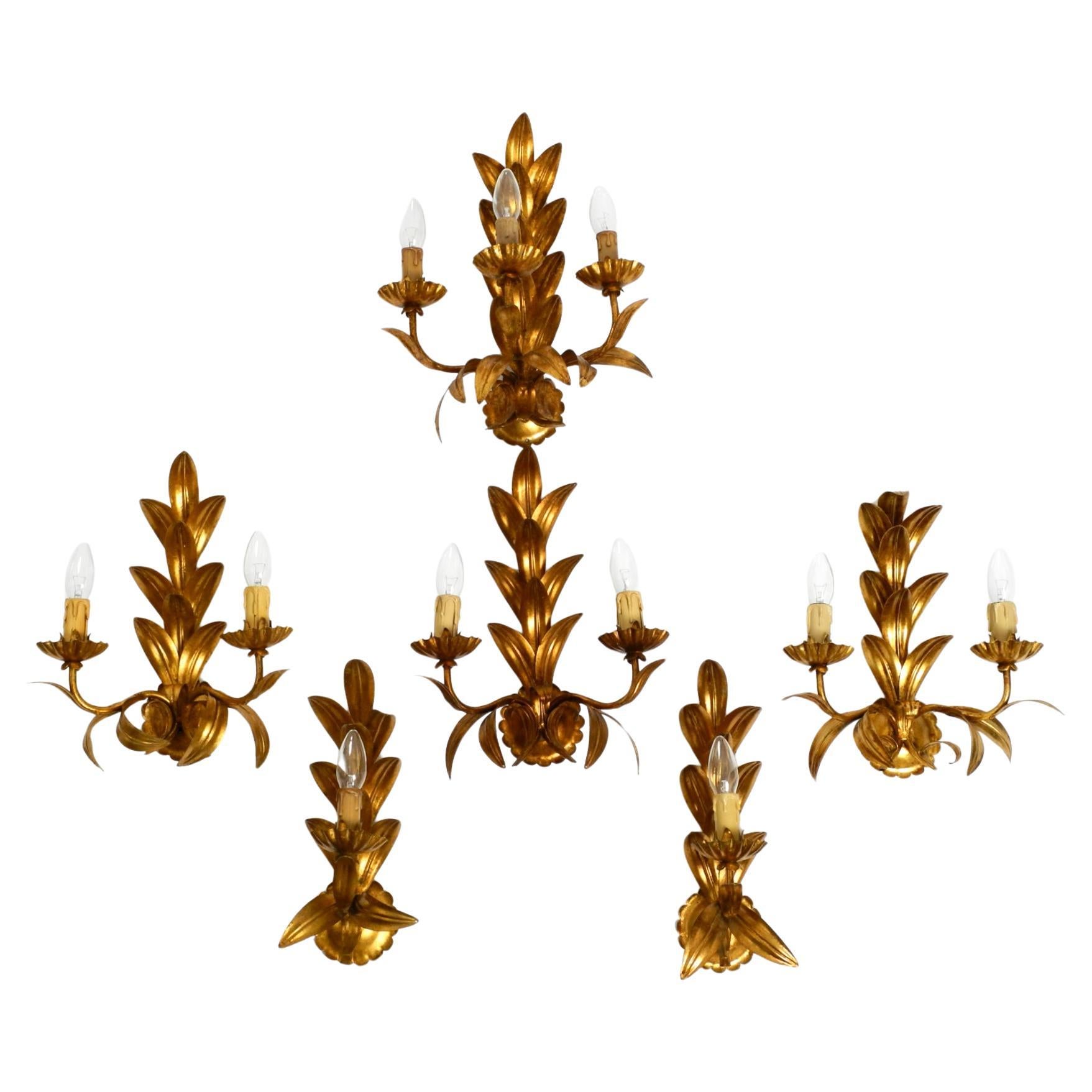 Satz von sechs großen italienischen vergoldeten Mid Century Florentine Wandlampen im Angebot
