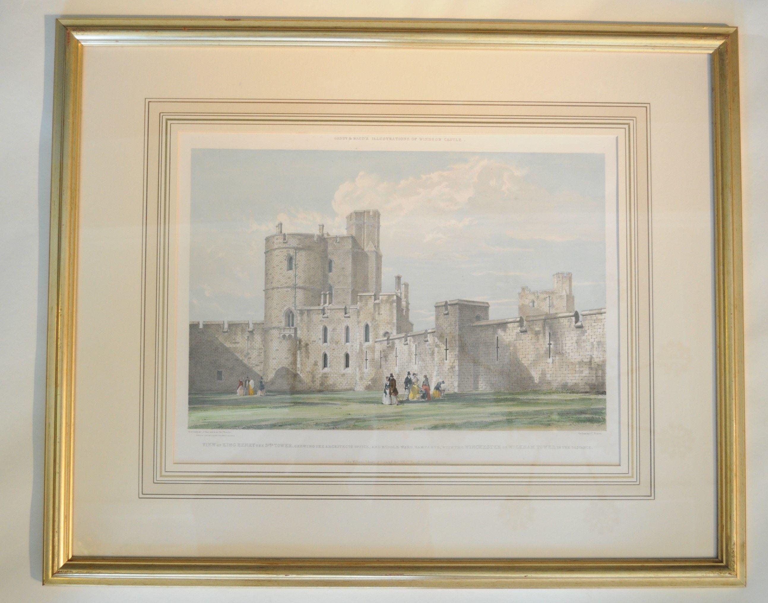 Inglese Set di sei grandi litografie del castello di Windsor