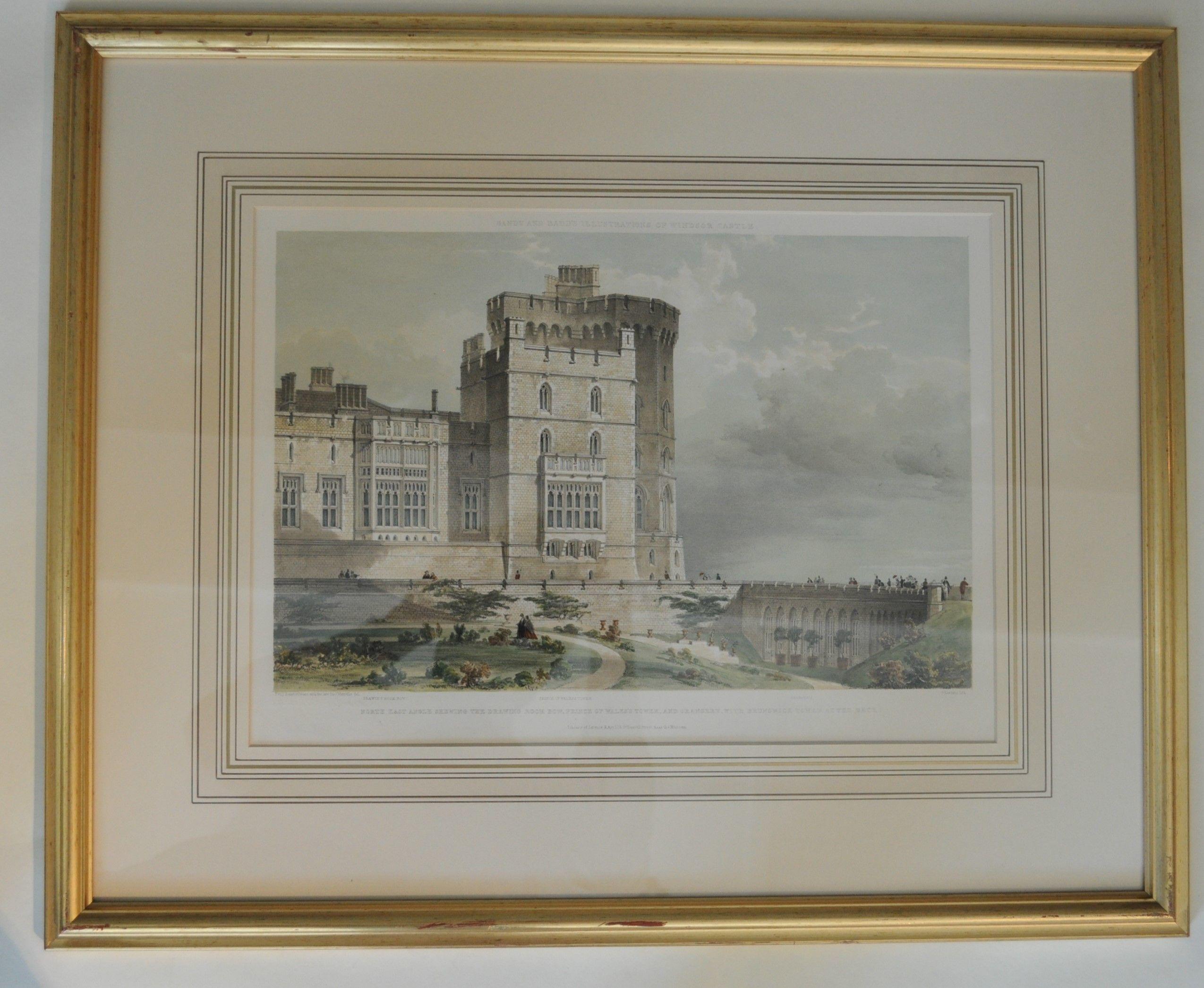 XIX secolo Set di sei grandi litografie del castello di Windsor