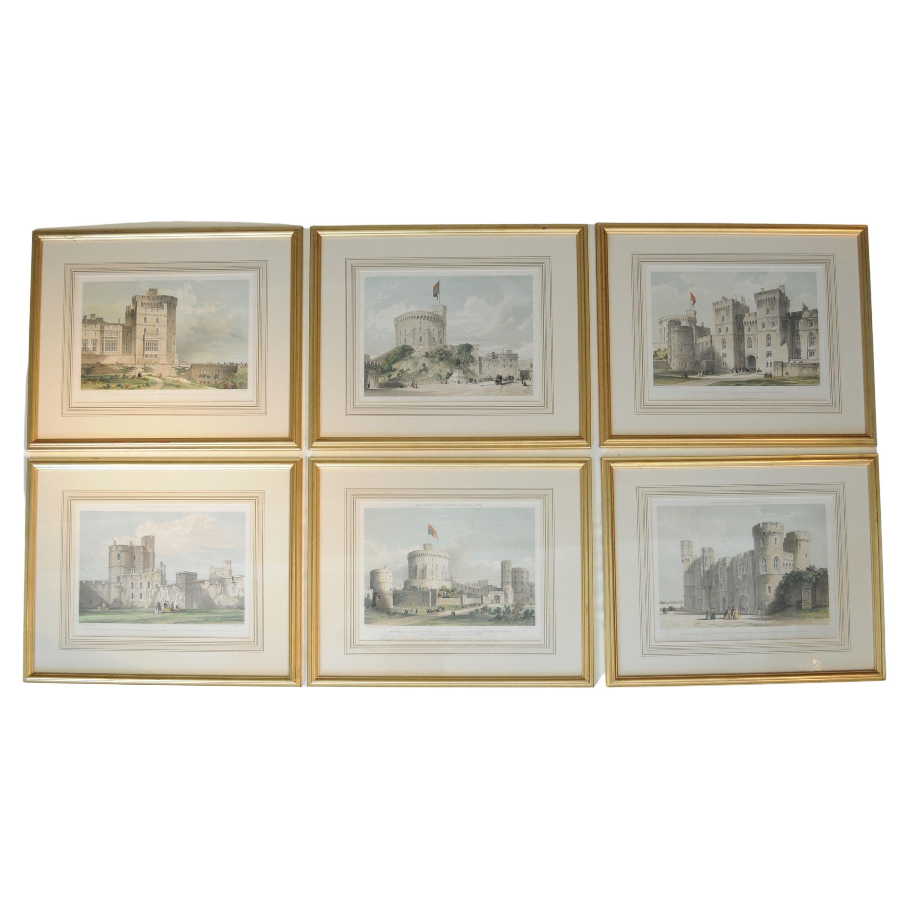 Ensemble de six grandes lithographies du château de Windsor