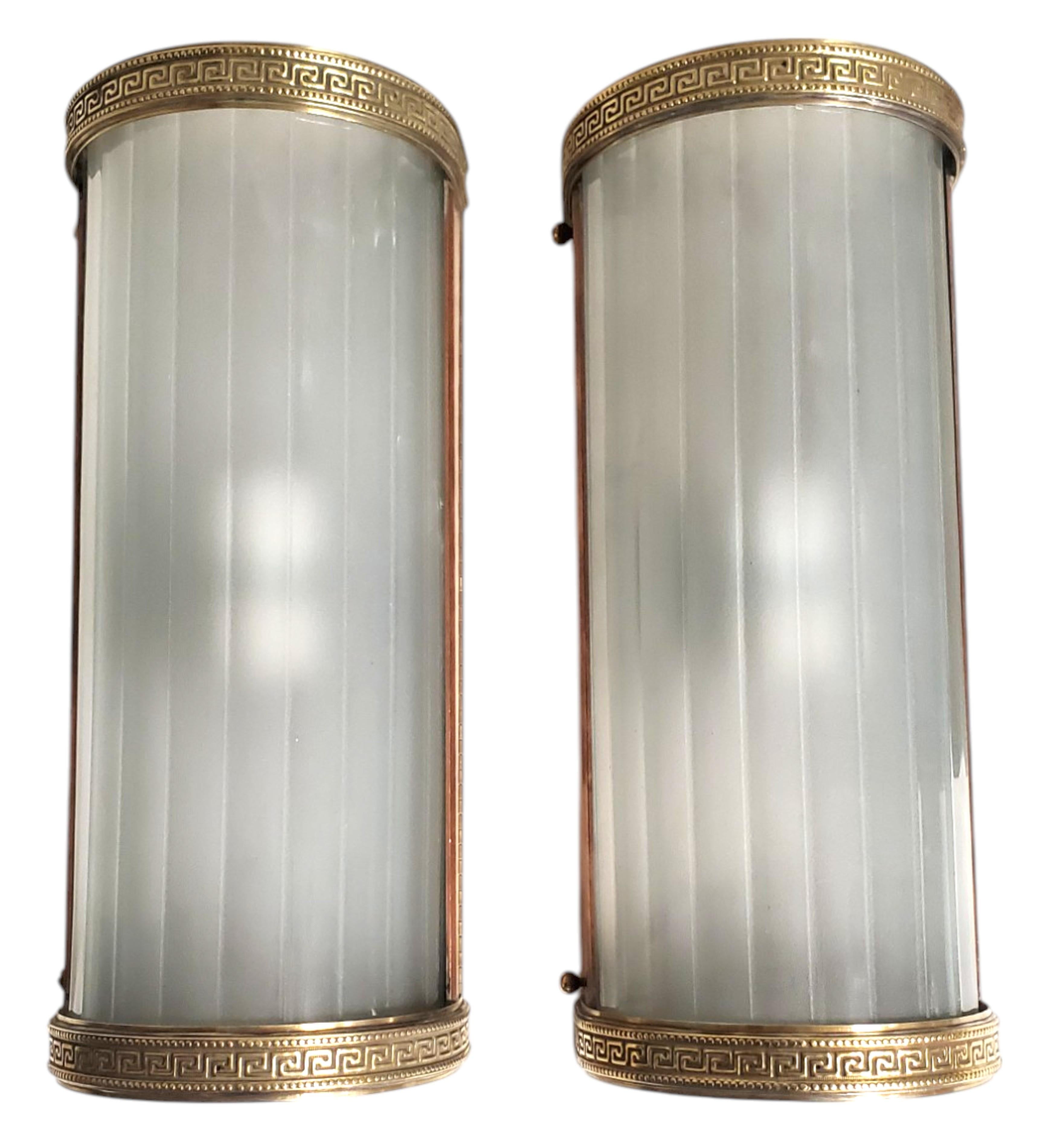 Set di sei grandi appliques tubolari originali in vetro con cornici in ottone e rame in vendita 11