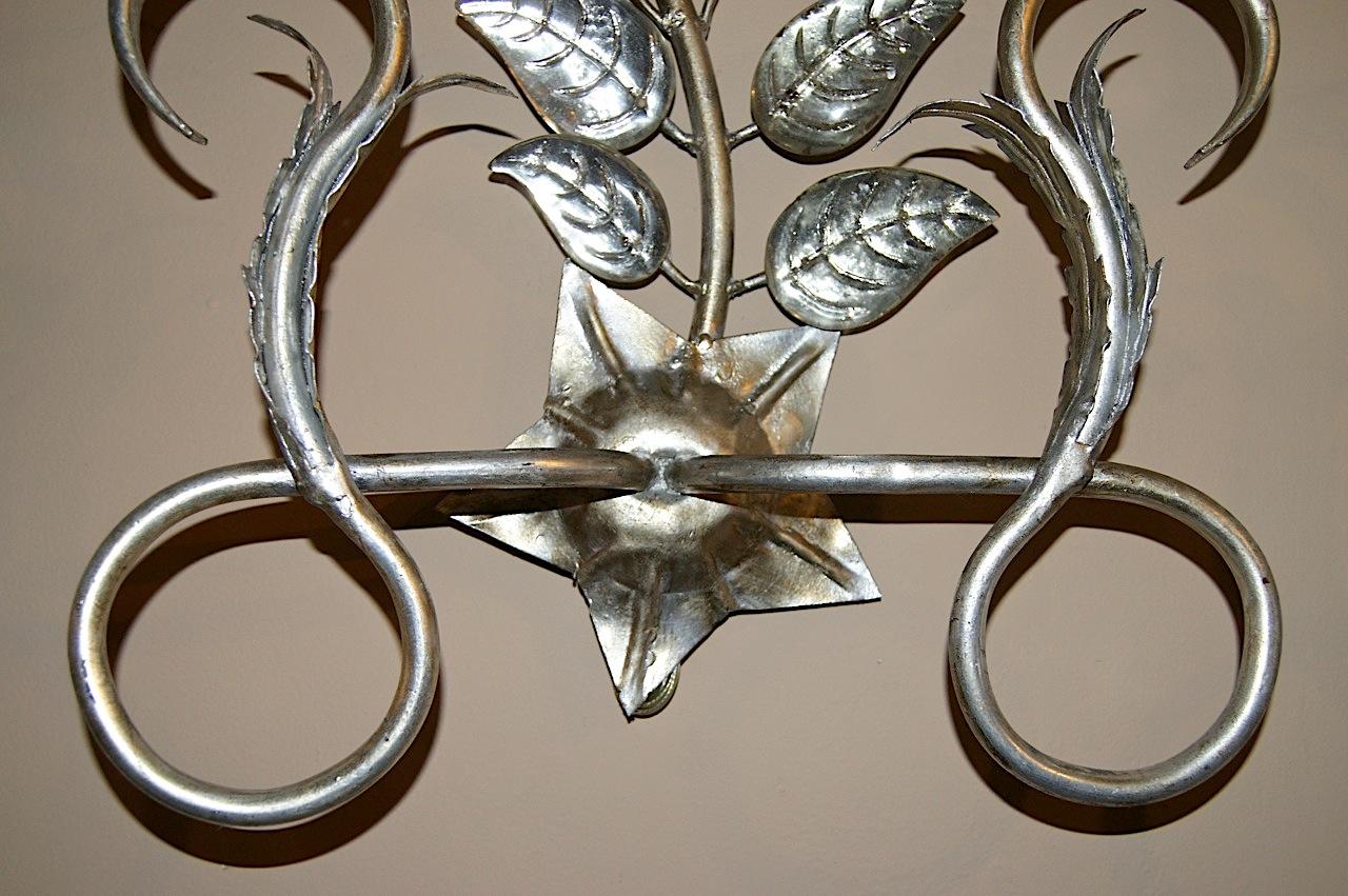 Italian Set of Six Large Silver-Leafed Sconces, Sold in Pairs For Sale
