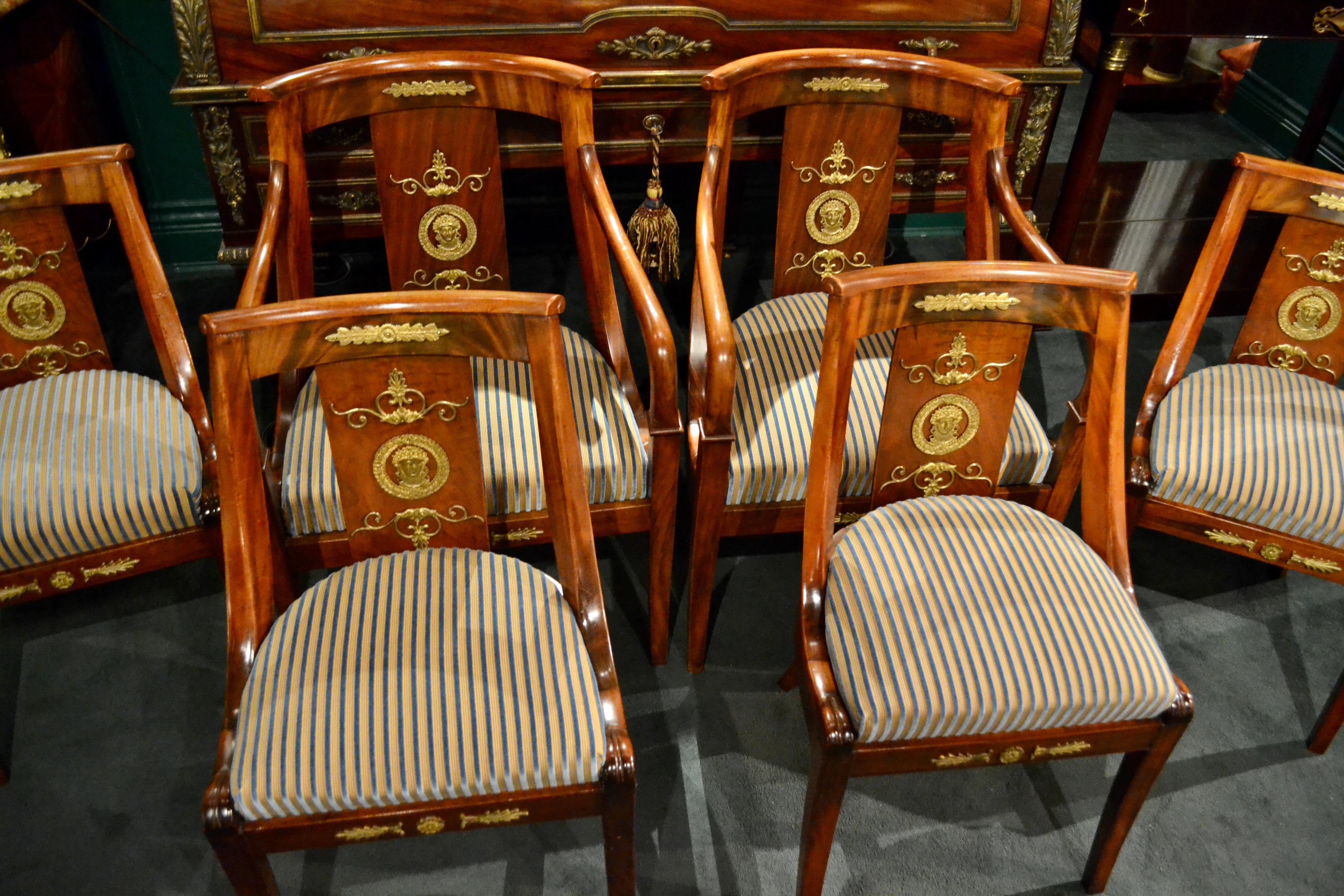 Ensemble de six chaises Gondola de style Empire de la fin du XIXe siècle en vente 11