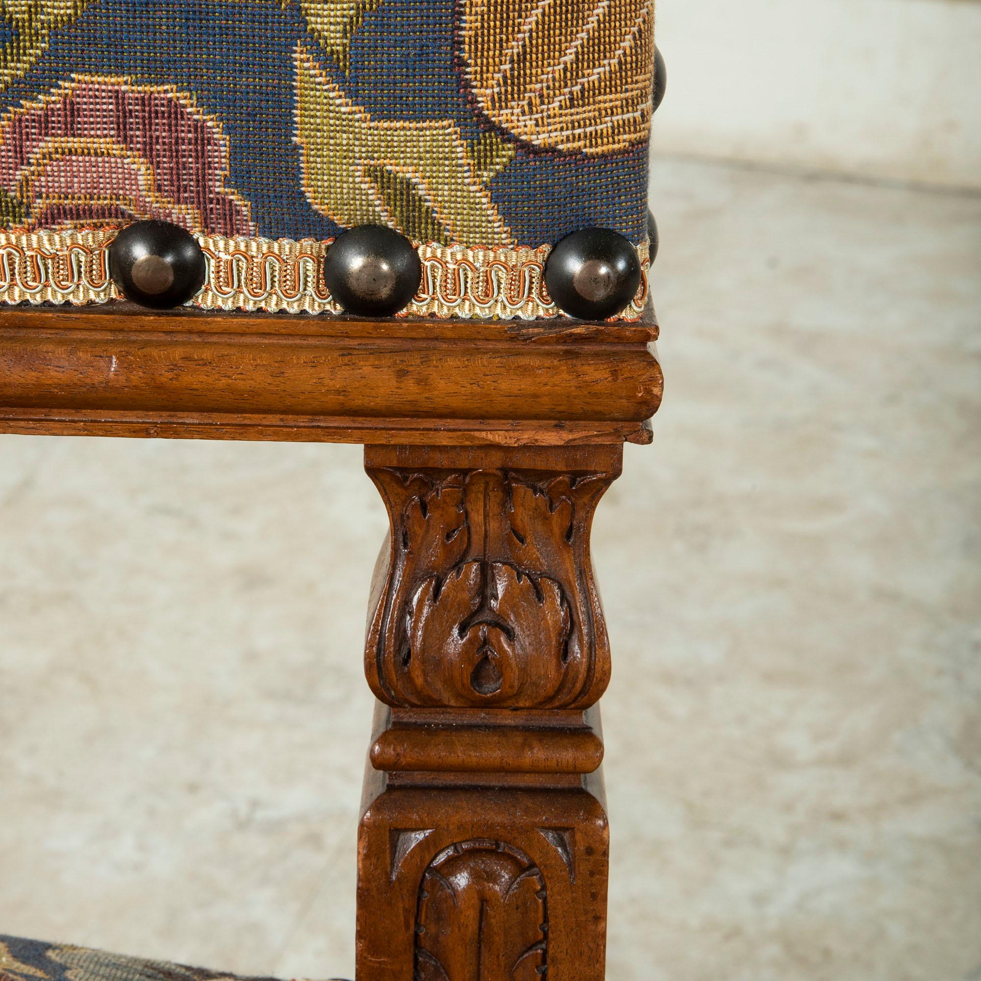 Set of Six Late 19th Century French Hand Carved Walnut Side Chairs Dining Chairs 5