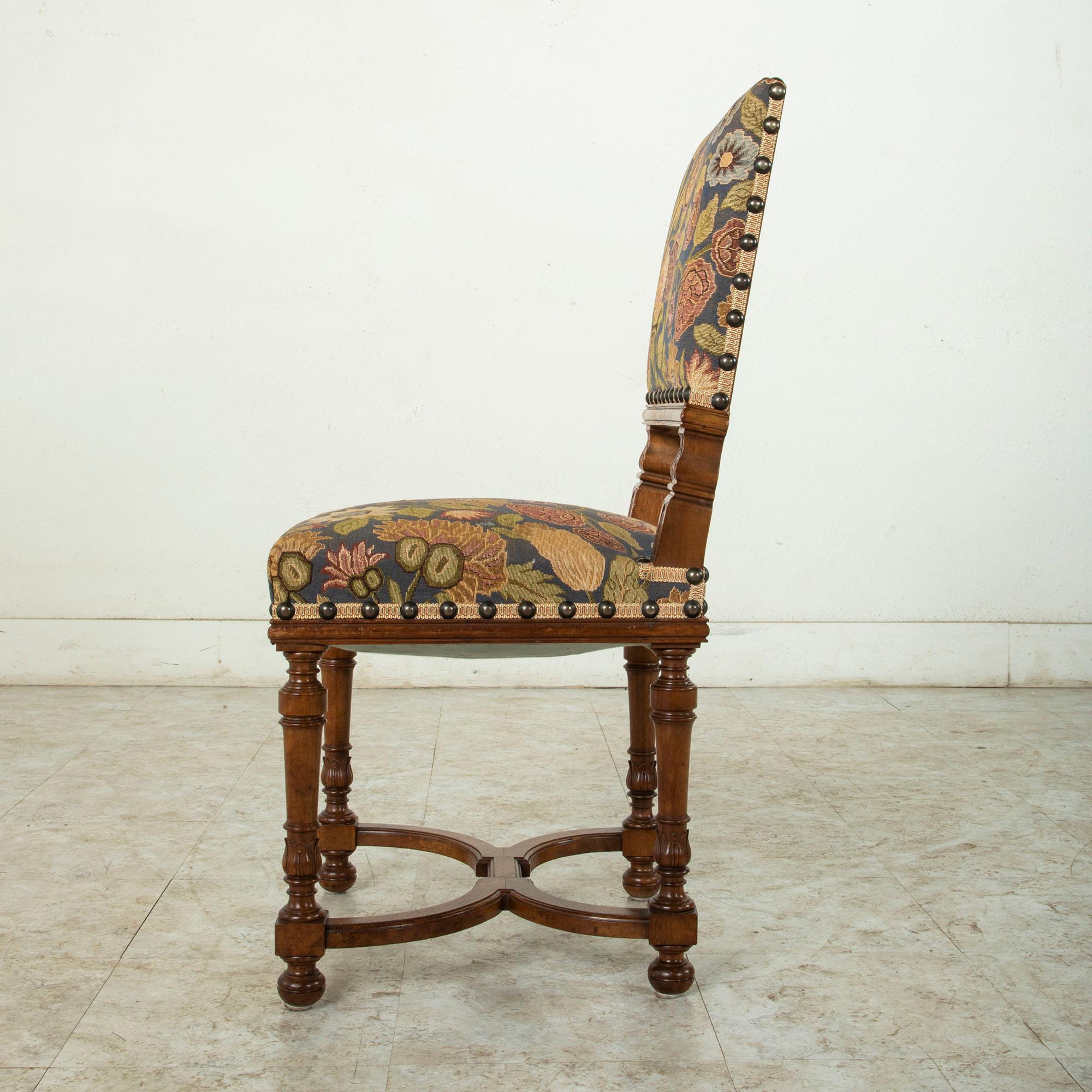 Set of Six Late 19th Century French Hand Carved Walnut Side Chairs Dining Chairs In Good Condition In Fayetteville, AR