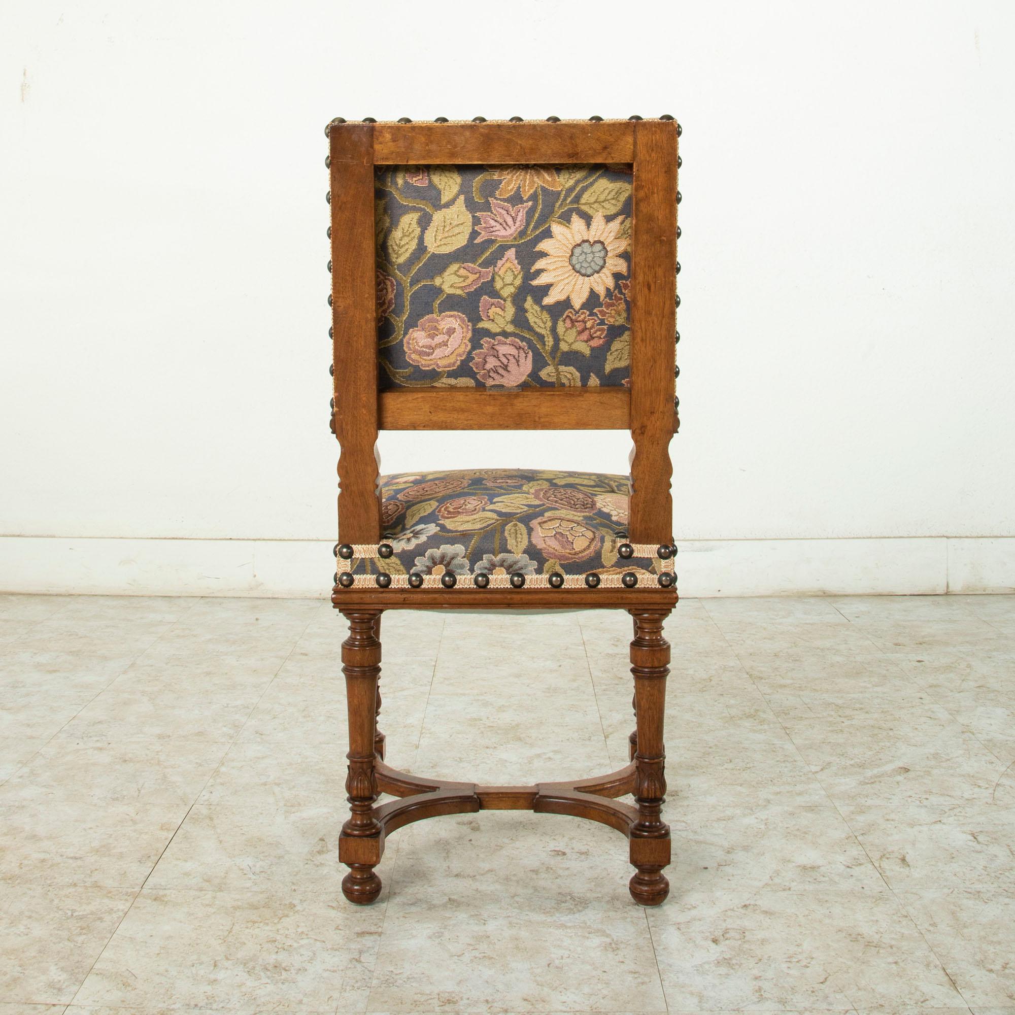 Tapestry Set of Six Late 19th Century French Hand Carved Walnut Side Chairs Dining Chairs