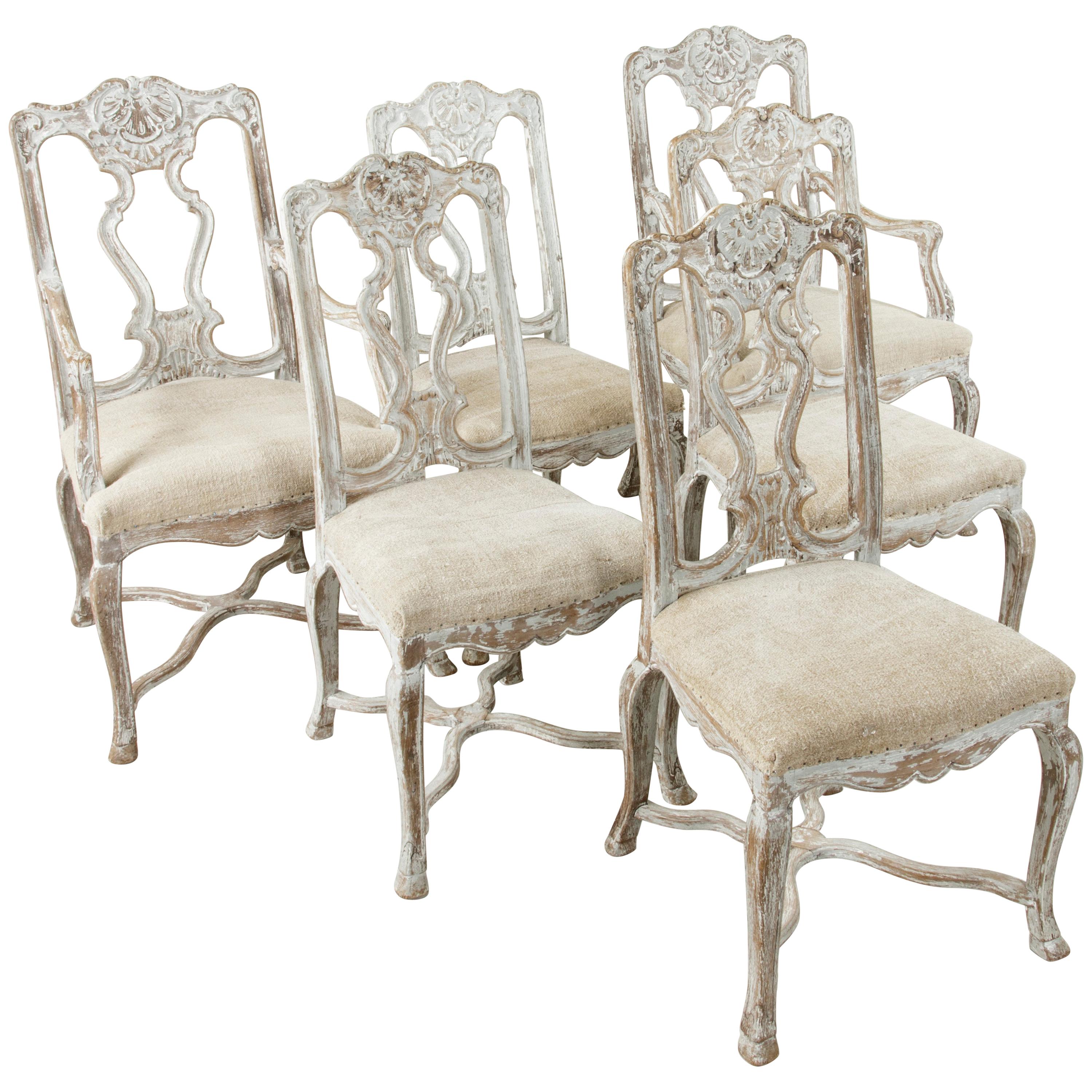 Set of Six Late 19th Century French Regency Style Hand-Carved Oak Dining Chairs