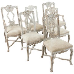 Antique Set of Six Late 19th Century French Regency Style Hand-Carved Oak Dining Chairs