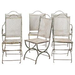 Ensemble de six chaises de jardin en fer forgé françaises de la fin du 19e siècle