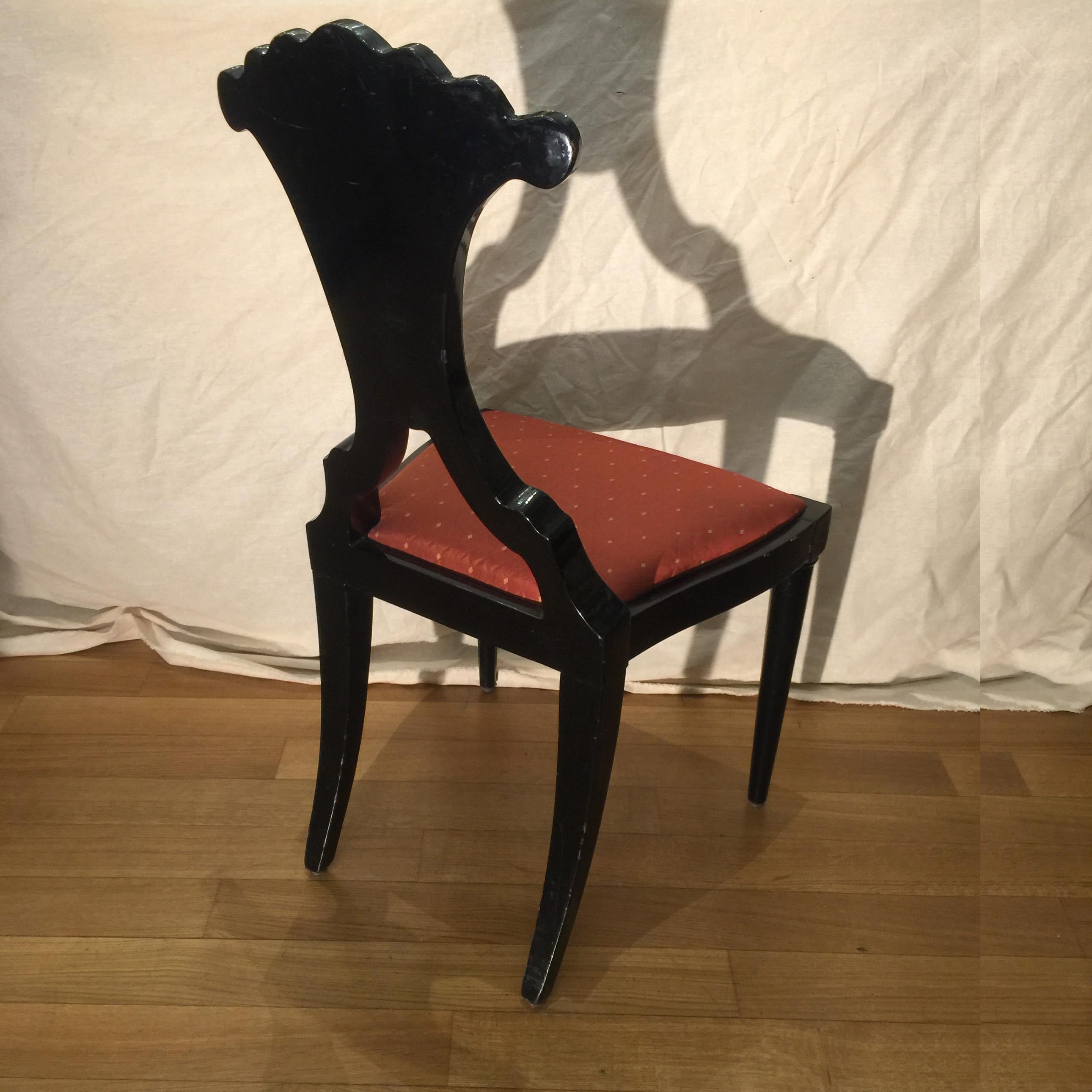 Set of Six Late 19th Century Italian Bidermeier Chairs in Solid Black Wood For Sale 4