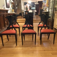 Set of Six Late 19th Century Italian Bidermeier Chairs in Solid Black Wood
