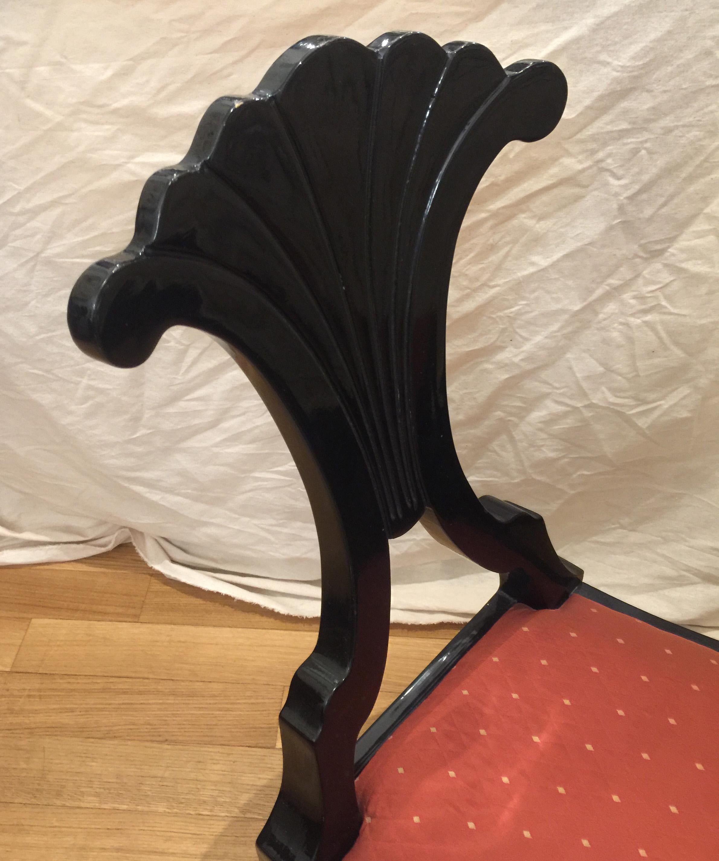 Velvet Set of Six Late 19th Century Italian Bidermeier Chairs in Solid Black Wood For Sale