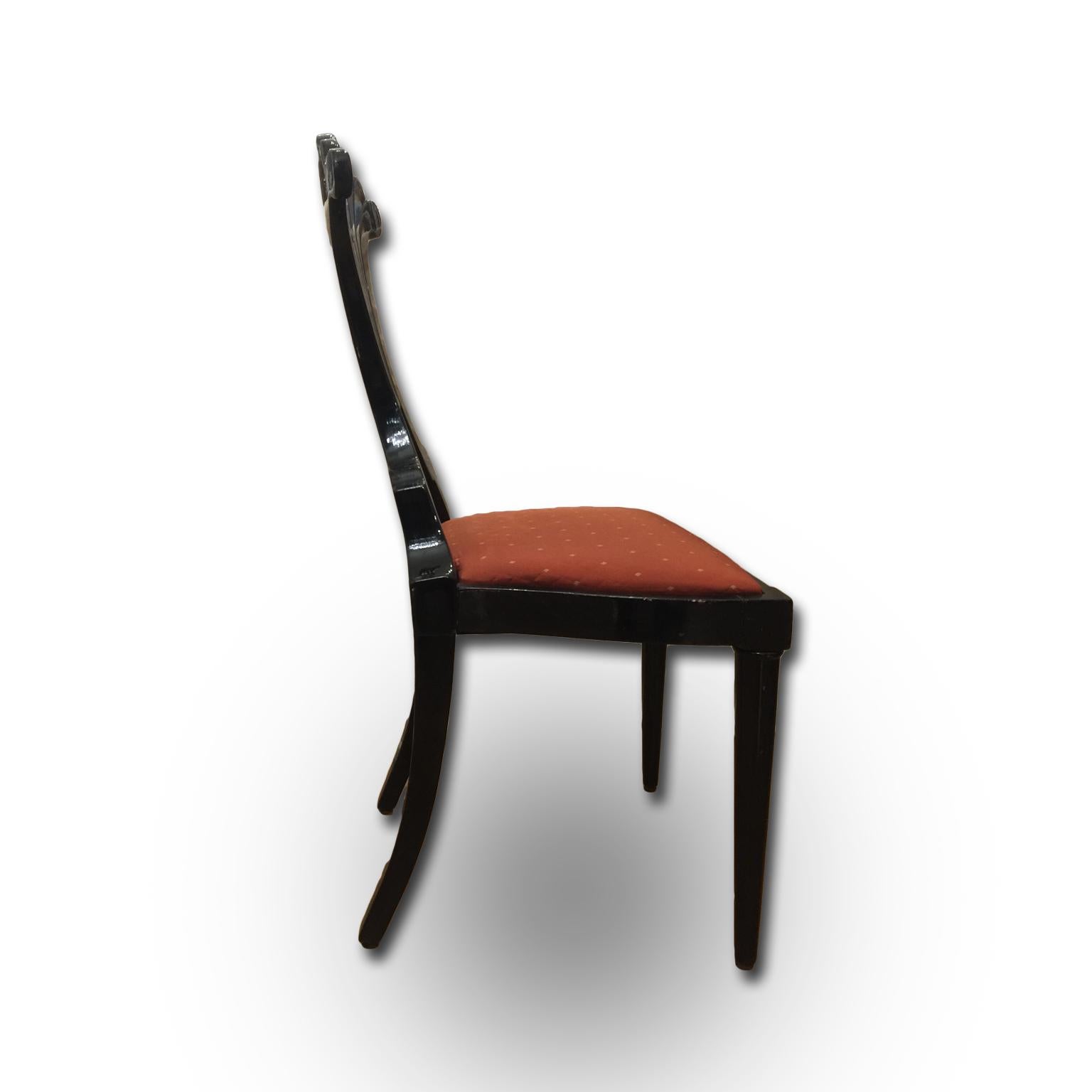 Set of Six Late 19th Century Italian Bidermeier Chairs in Solid Black Wood For Sale 2