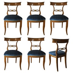 Set of Six Late 19th Century Italian Directoire Chairs in Solid Walnut Wood