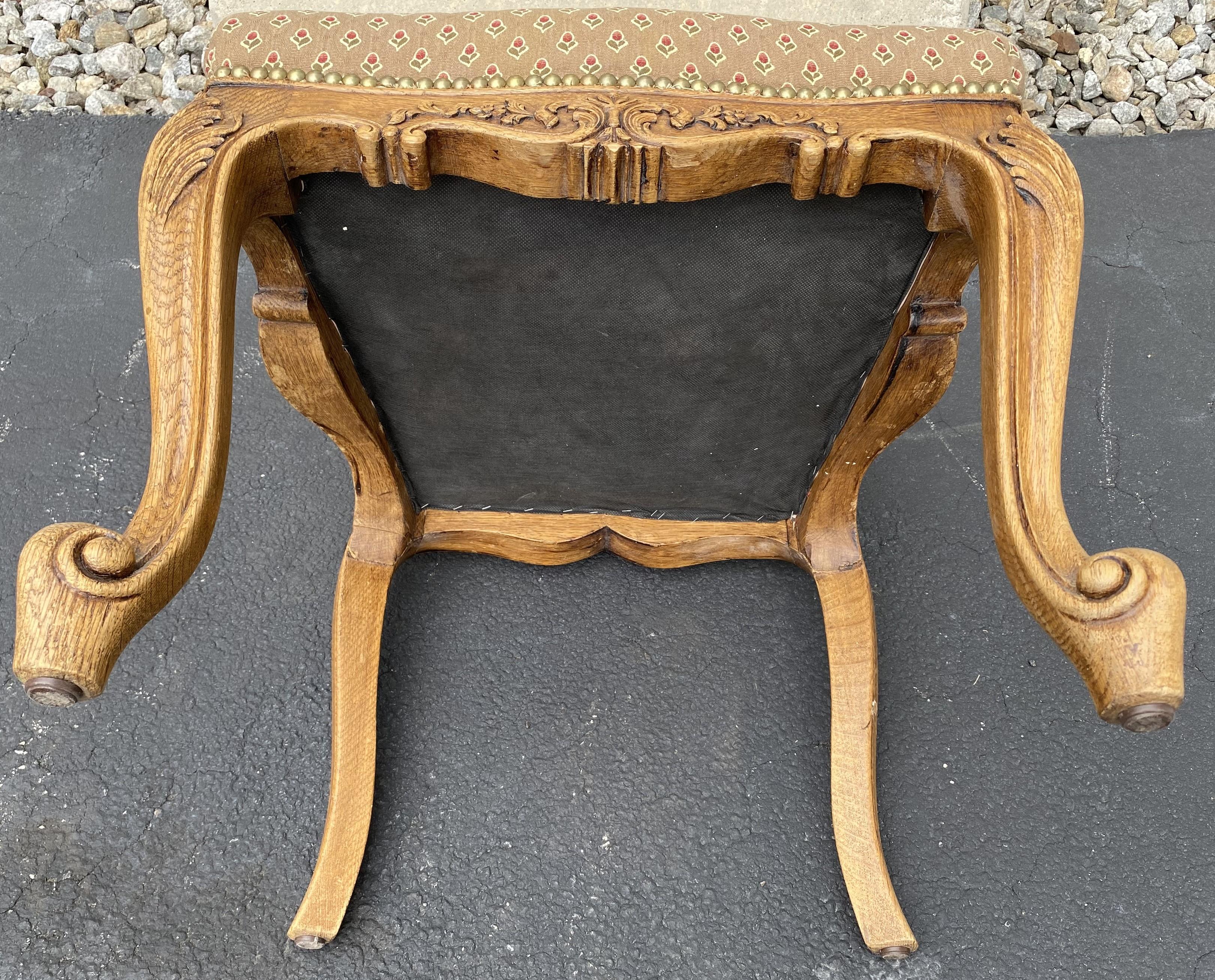 Set of Six Late 19th Century Louis XV Style Carved Oak Upholstered Dining Chairs 4