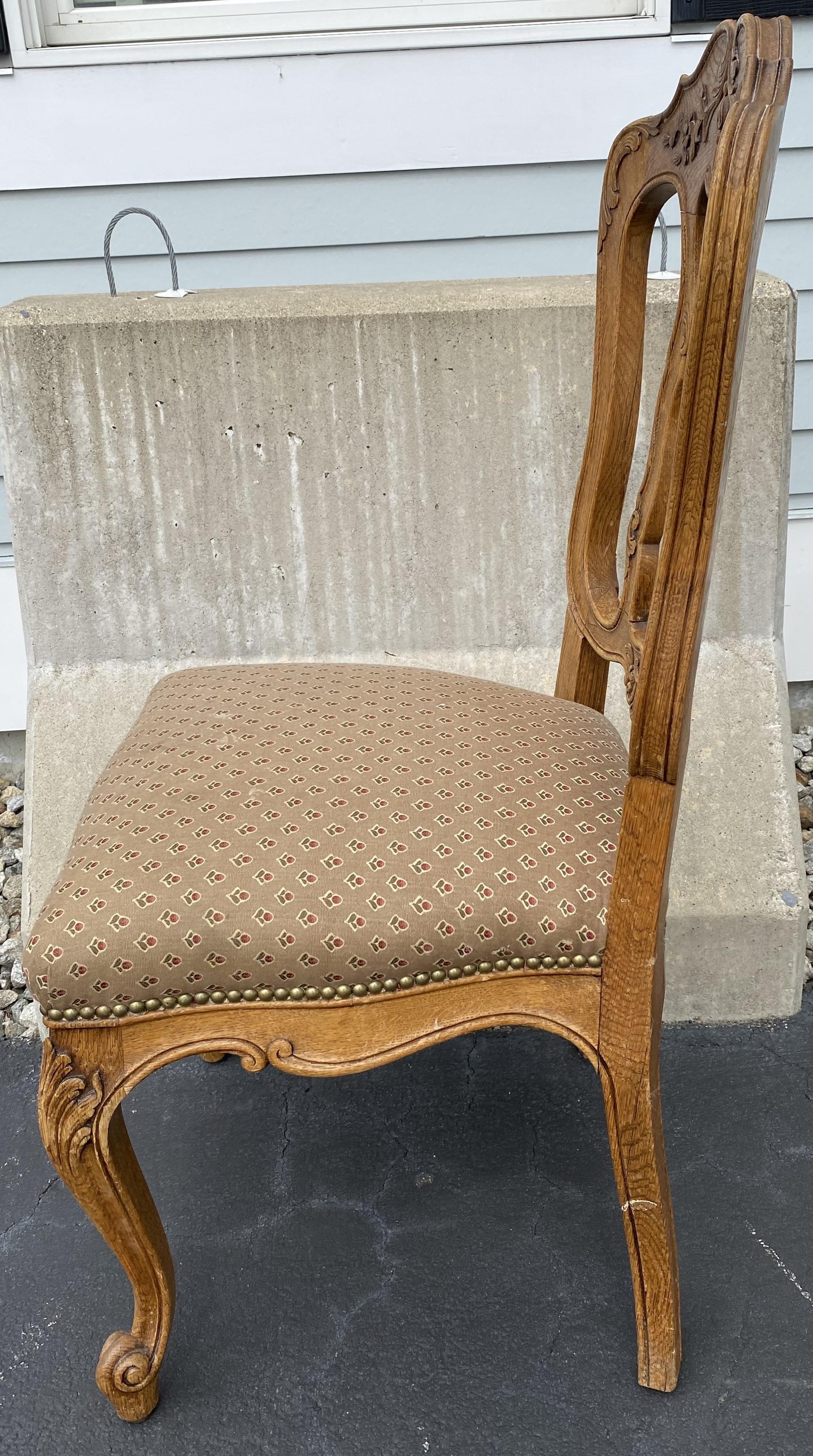 Upholstery Set of Six Late 19th Century Louis XV Style Carved Oak Upholstered Dining Chairs
