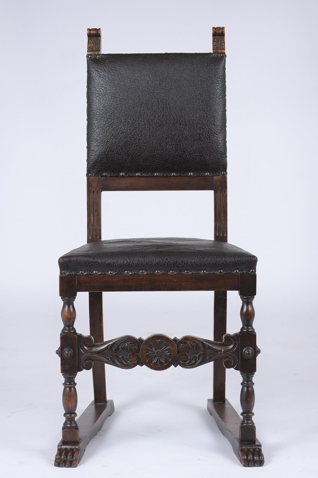 Patinated Six Italian 19th Century Leather Dining Chairs