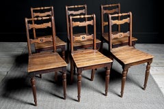 Set of Six Late 19th Century Swiss Alpine Oak Café Chairs with Original Patina