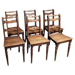 Set of Six Late 19th Century Swiss Alpine Oak Café Chairs with Original Patina