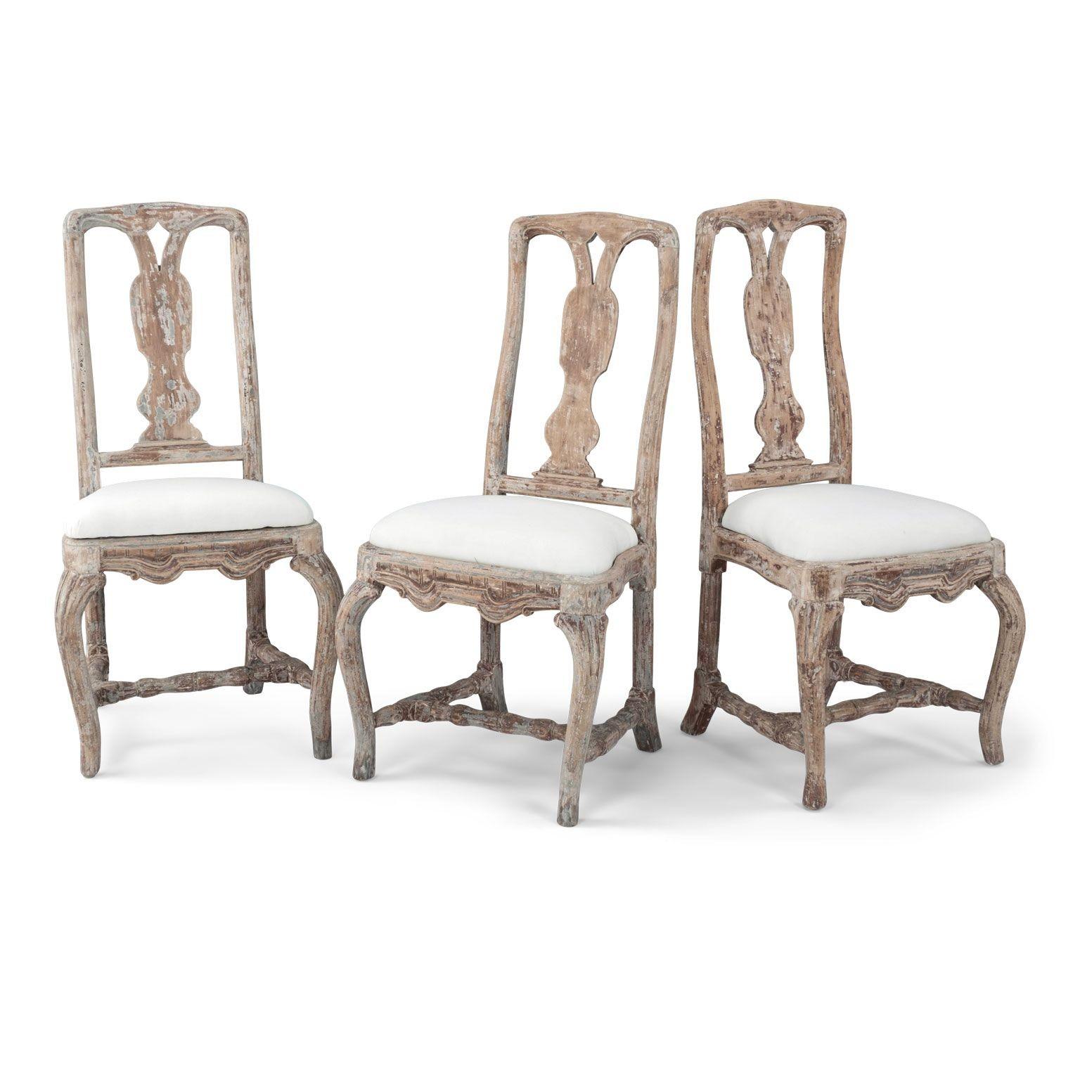Hand-Carved Set of Six Late Baroque Swedish Dining Chairs
