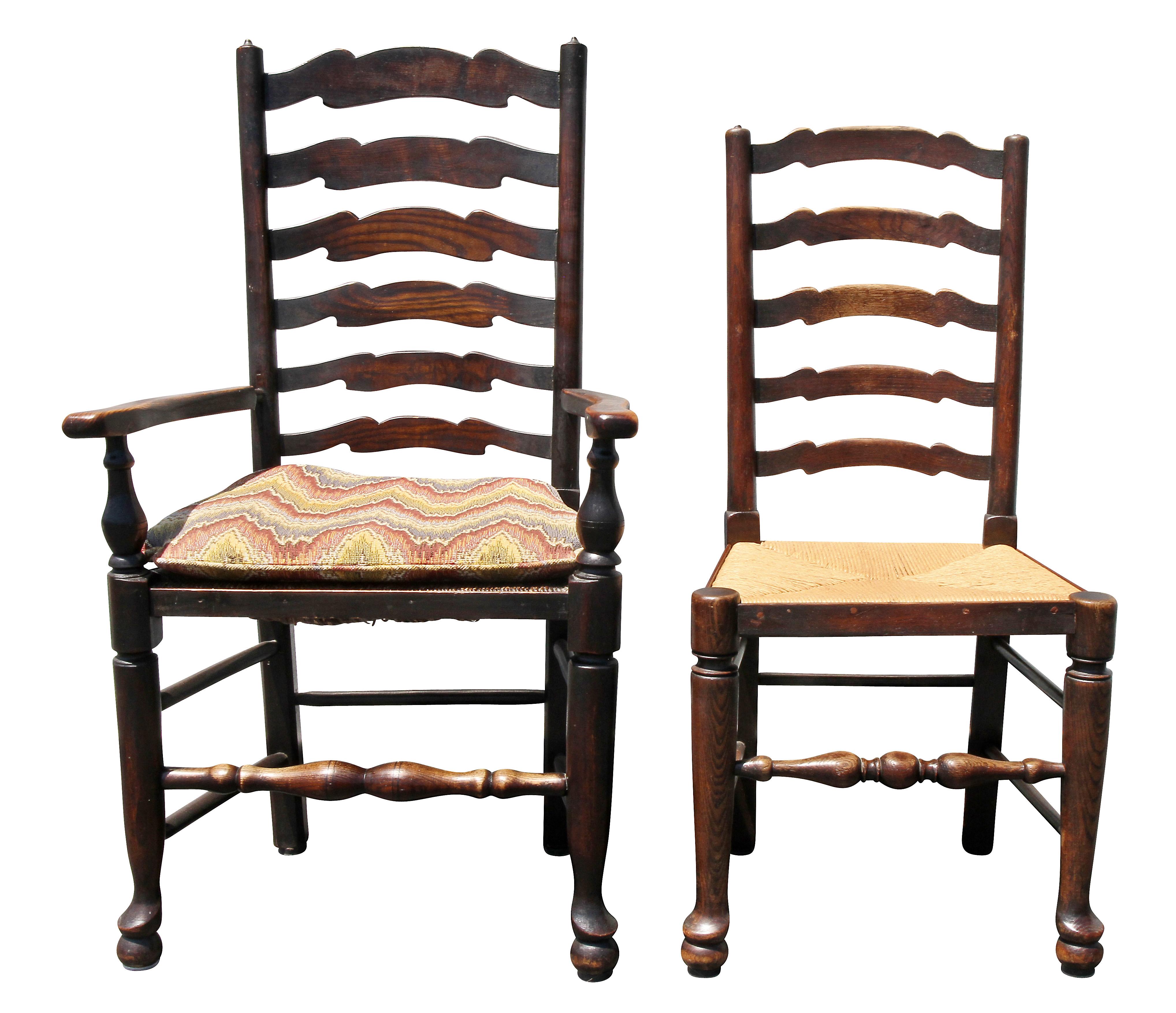 Satz von sechs spätgeorgianischen Windsor-Esszimmerstühlen aus Ulmenholz im Zustand „Gut“ im Angebot in Essex, MA