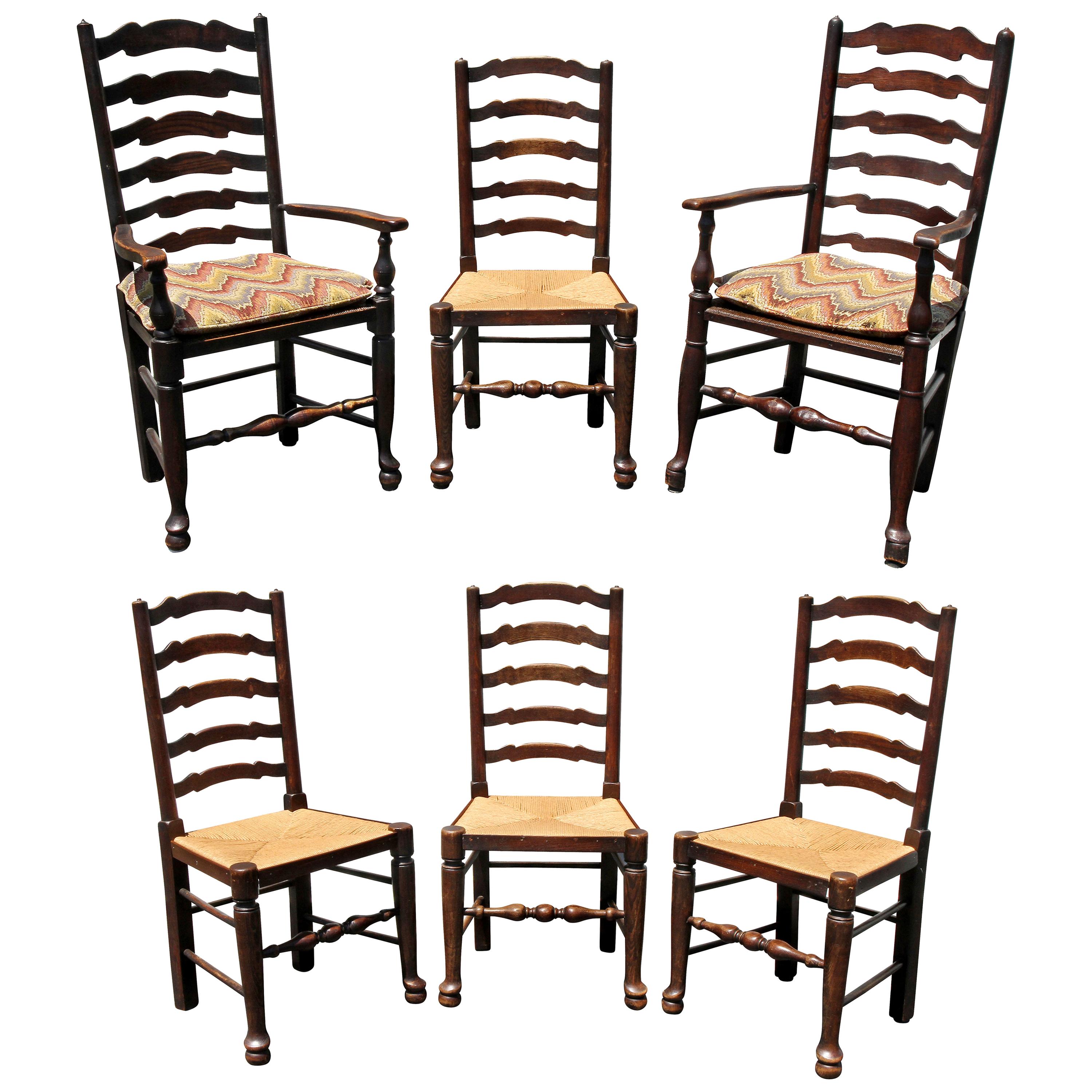 Set of Six Late Georgian Elmwood Windsor Dining Chairs