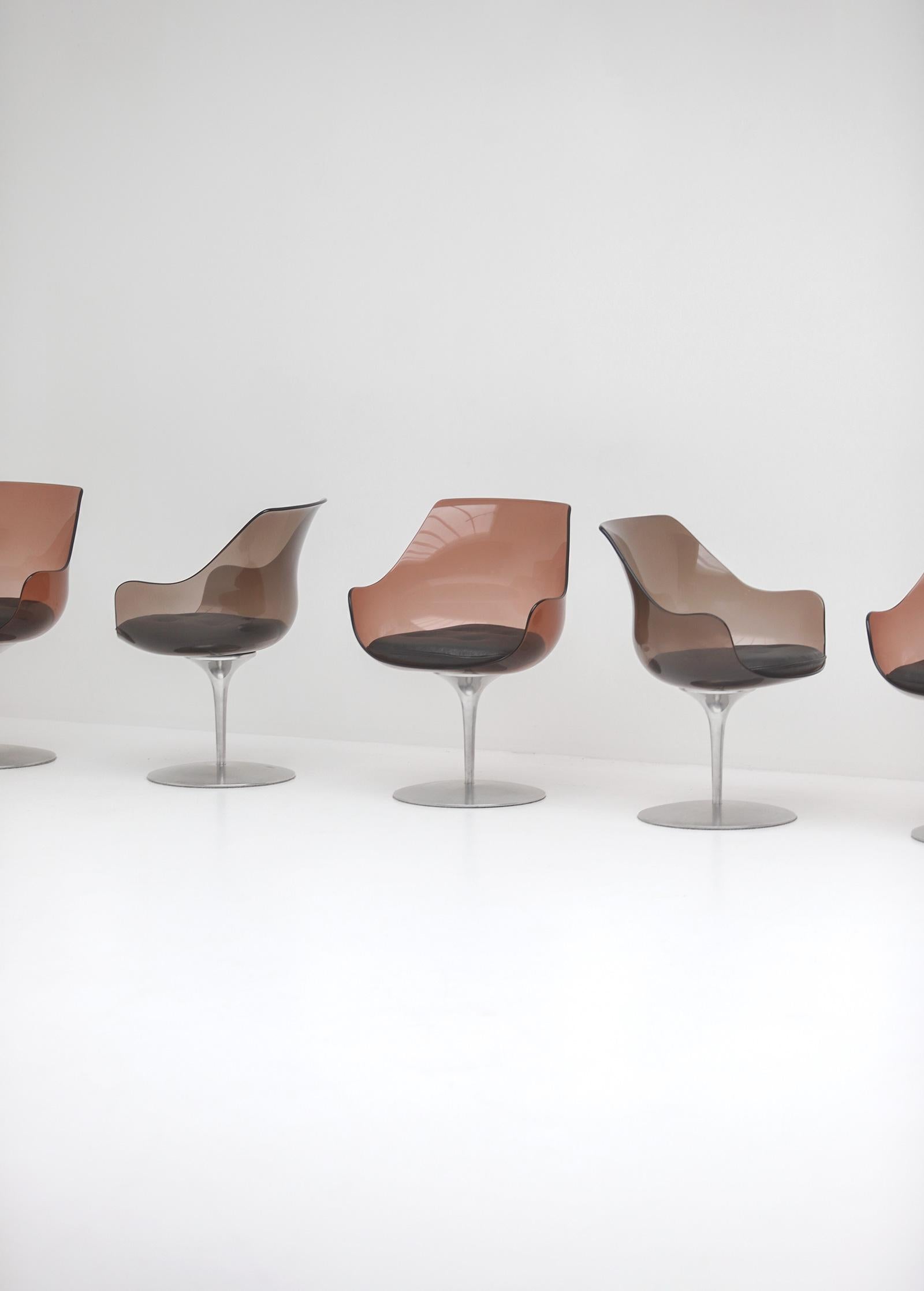 French Set of Six Laverne Champagne dining chairs in lucite for Formes Nouvelles