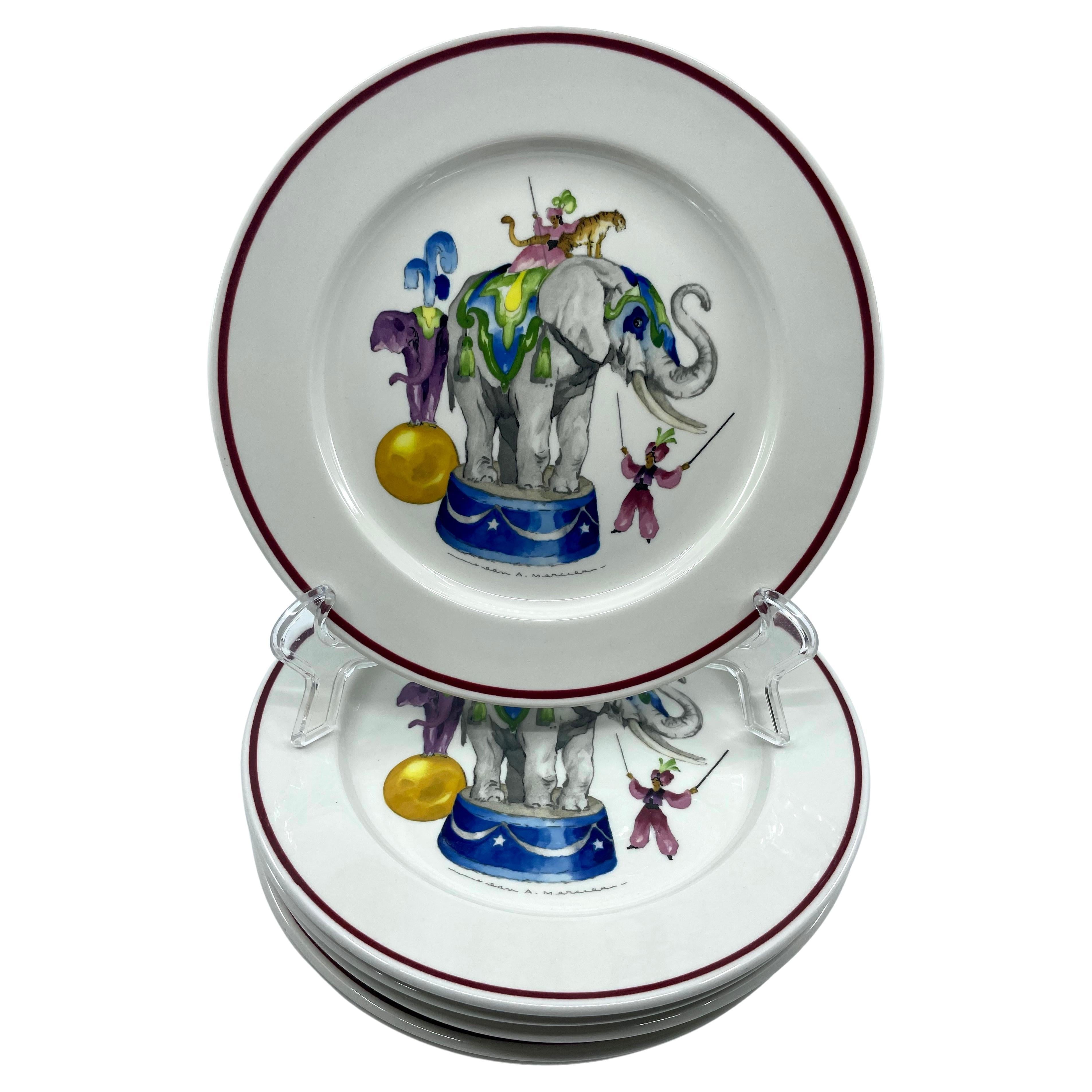 Set of Six Le Cirque Circus Elephant Plates For Sale