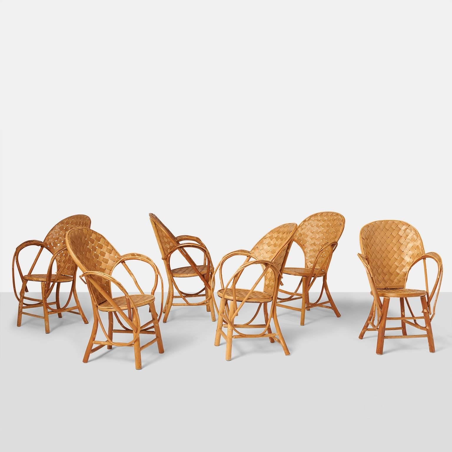 A rare set of six completely handmade rattan chairs by Le Corbusier.
France, circa 1960